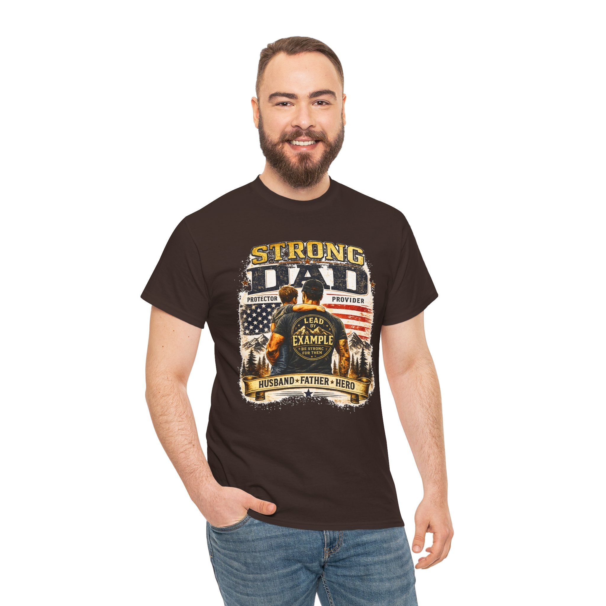 Strong Dad T-Shirt | Lead by Example Patriotic Father Graphic Tee | Vintage USA Dad Shirt | Father's Day Gift for Dad