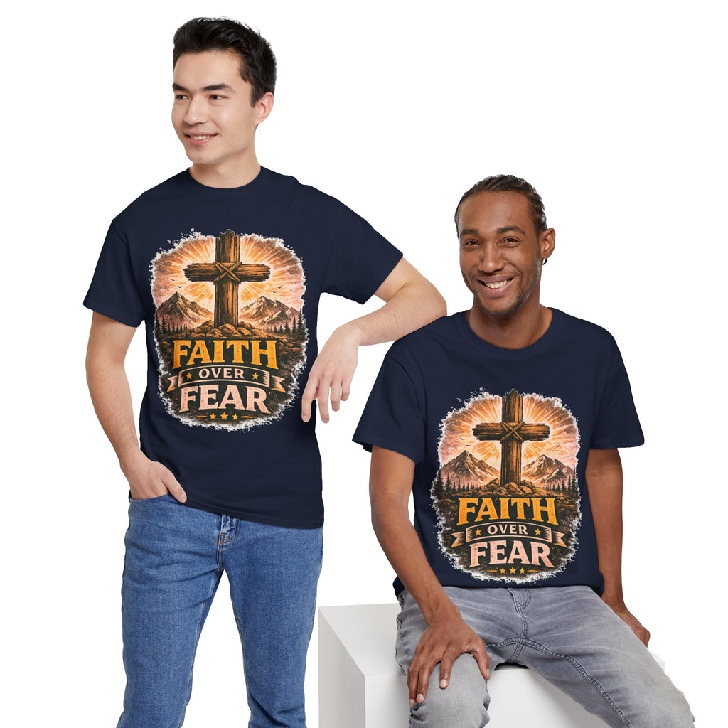 Faith Over Fear T-Shirt | Christian Cross Shirt | Religious Graphic Tee | Bible Verse Gift | Men's Faith Shirt