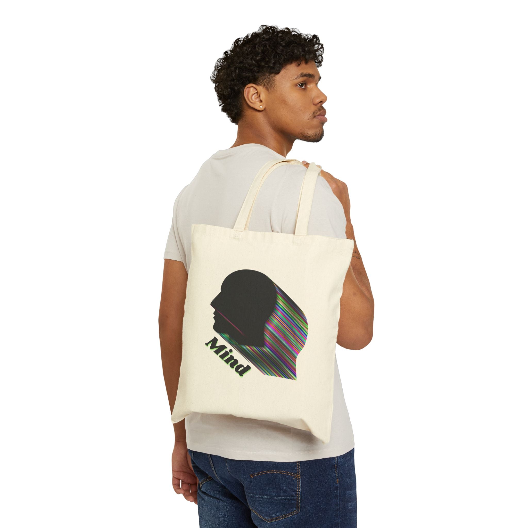 Mind Silhouette Canvas Tote - Psychedelic Striped Head Eco Bag
