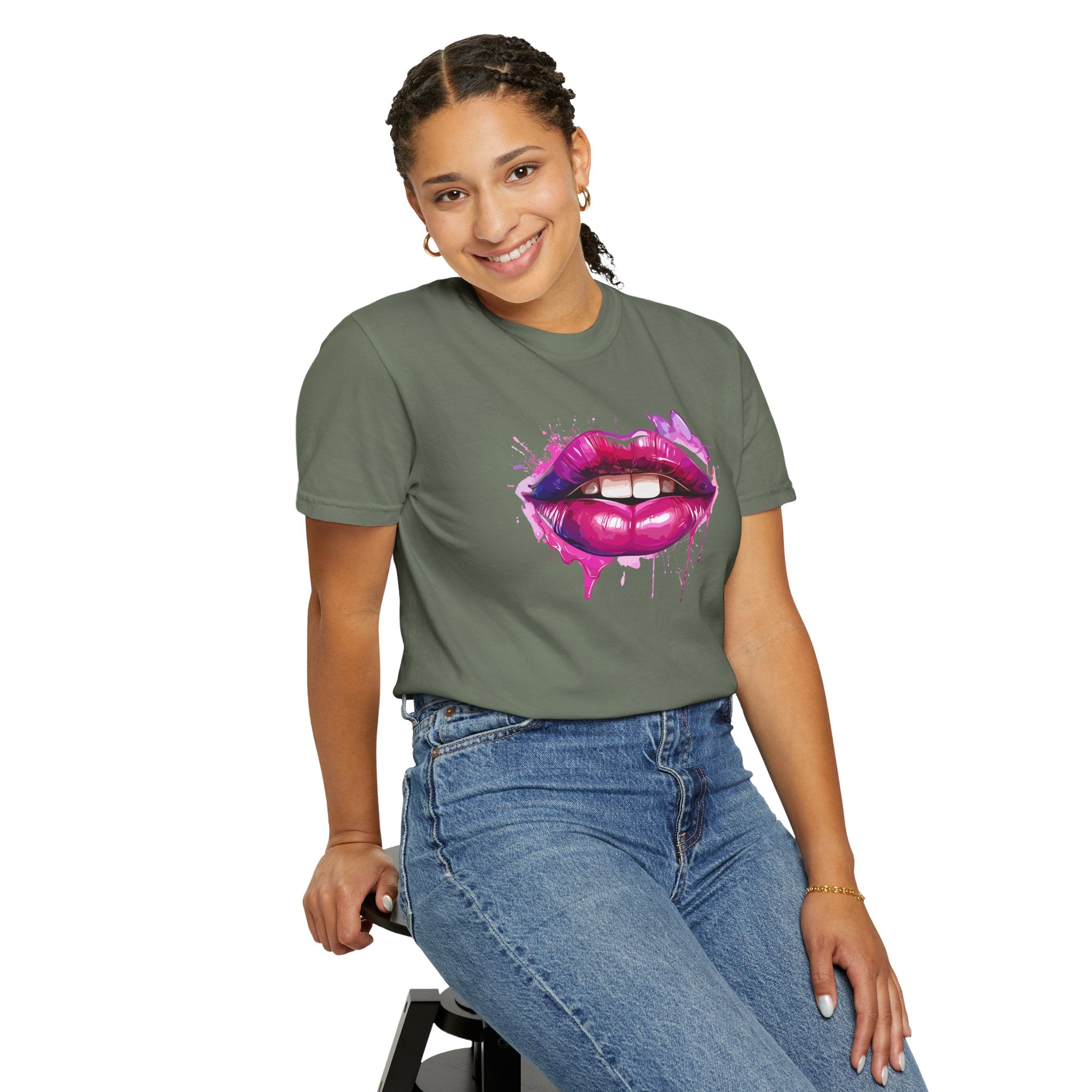 Lip Art T-Shirt — Pink Drip Painted Lips Graphic Tee