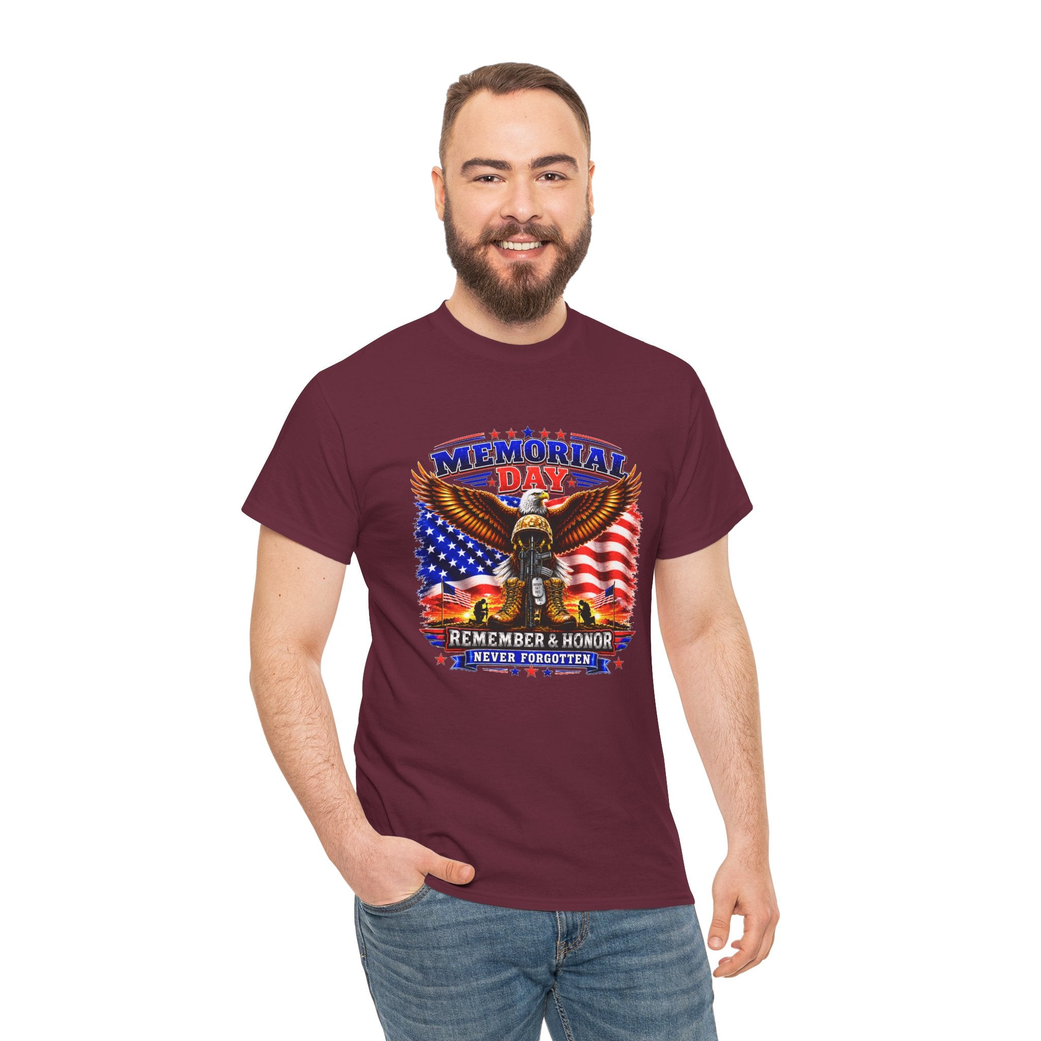 Memorial Day Shirt, Patriotic Eagle T-Shirt, Remember & Honor Tee, American Flag Graphic Shirt, Military Tribute Gift