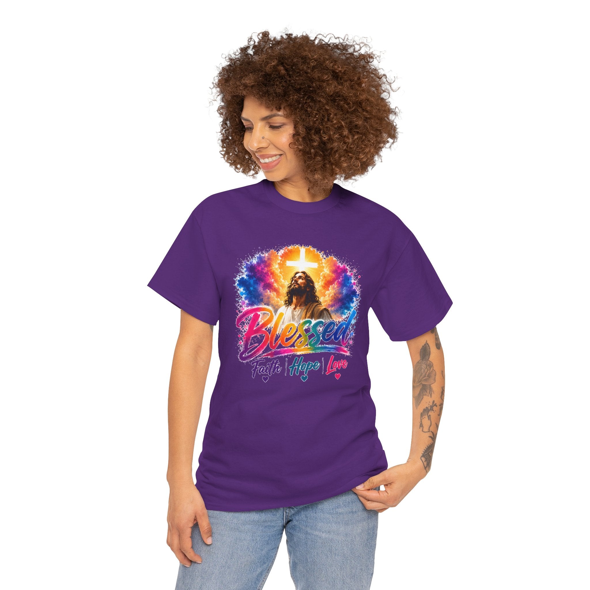 Blessed Faith Hope Love Shirt, Jesus Cross Christian Tee, Religious Gift, Colorful Faith Unisex T-Shirt
