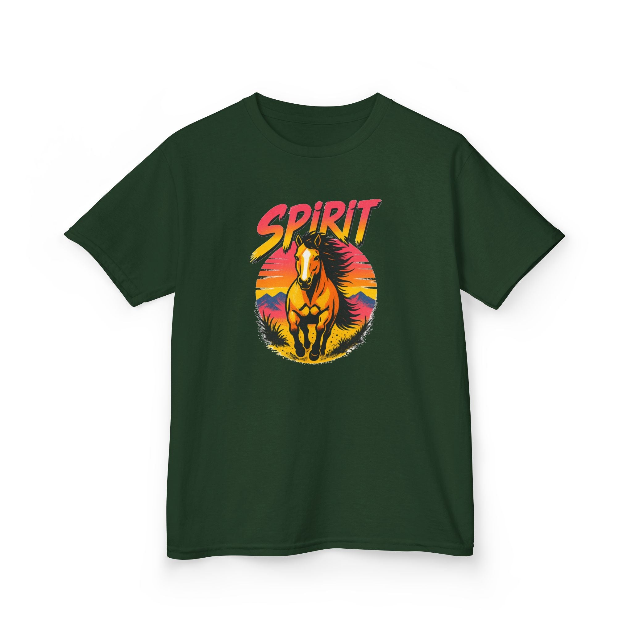 Spirit Horse Kids T‑Shirt — Retro Sunset Wild Horse Graphic Tee
