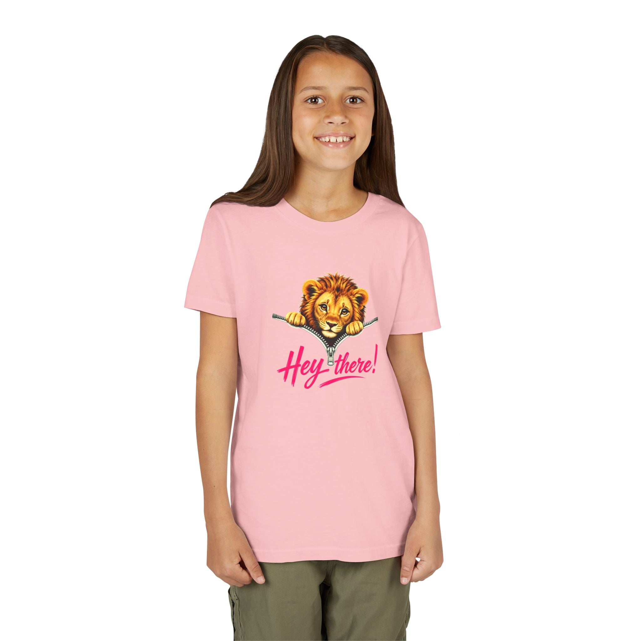 Cute Lion Youth T-Shirt, Hey There Graphic Tee for Kids, Funny Animal Shirt, Trendy Kids Tee, Lion Lover Gift, Unisex Youth Shirt
