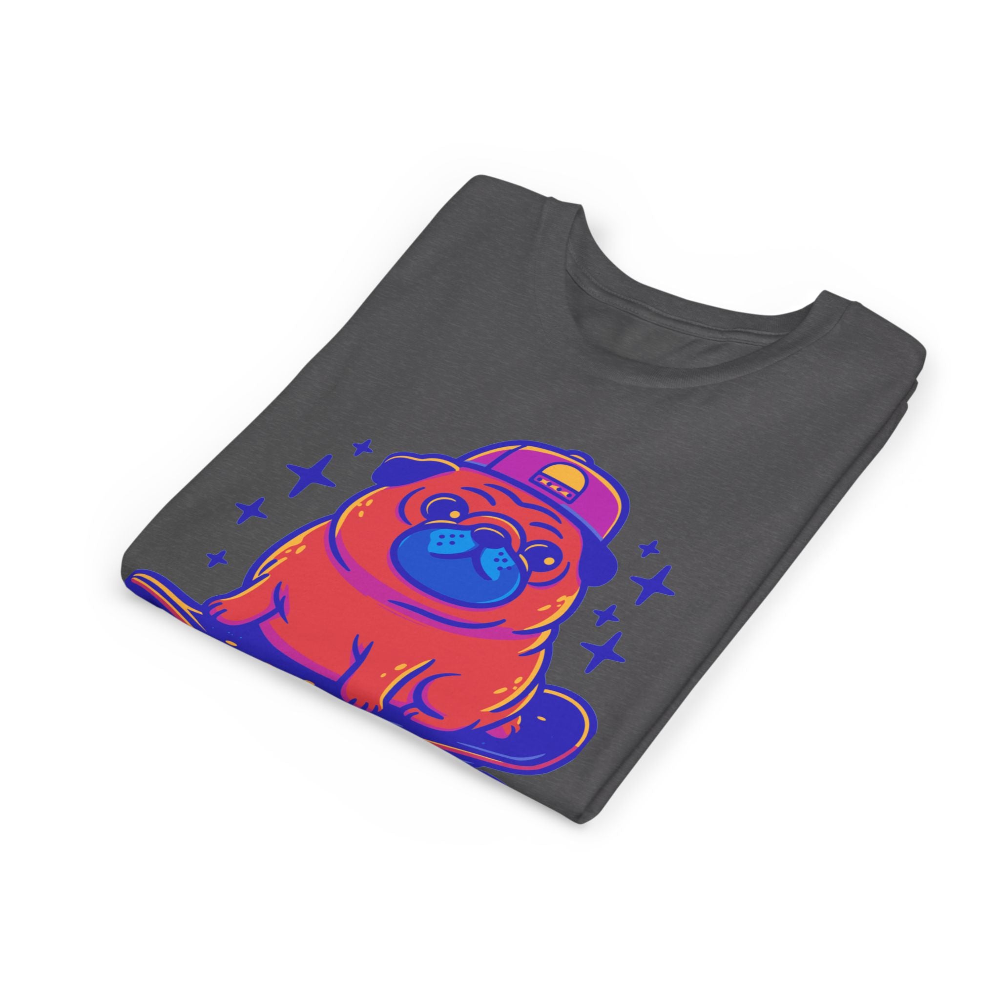 Cute Skateboarding Pug Kids T-Shirt | Funny Dog Graphic Tee for Boys & Girls | Youth Streetwear Shirt