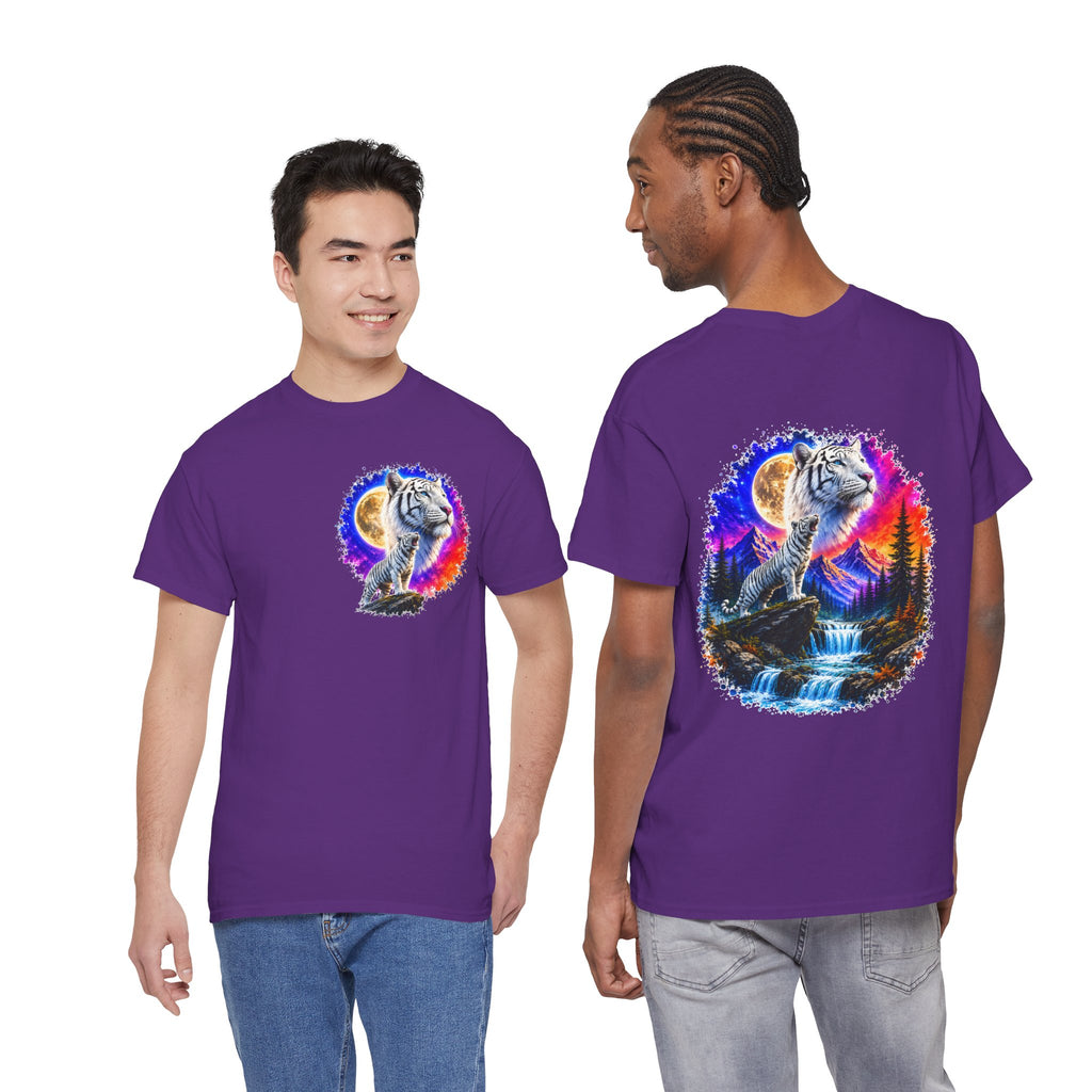 White Tiger Moon T-Shirt | Colorful Wildlife Graphic Tee | Big Cat Lover Gift | Unisex Nature Shirt