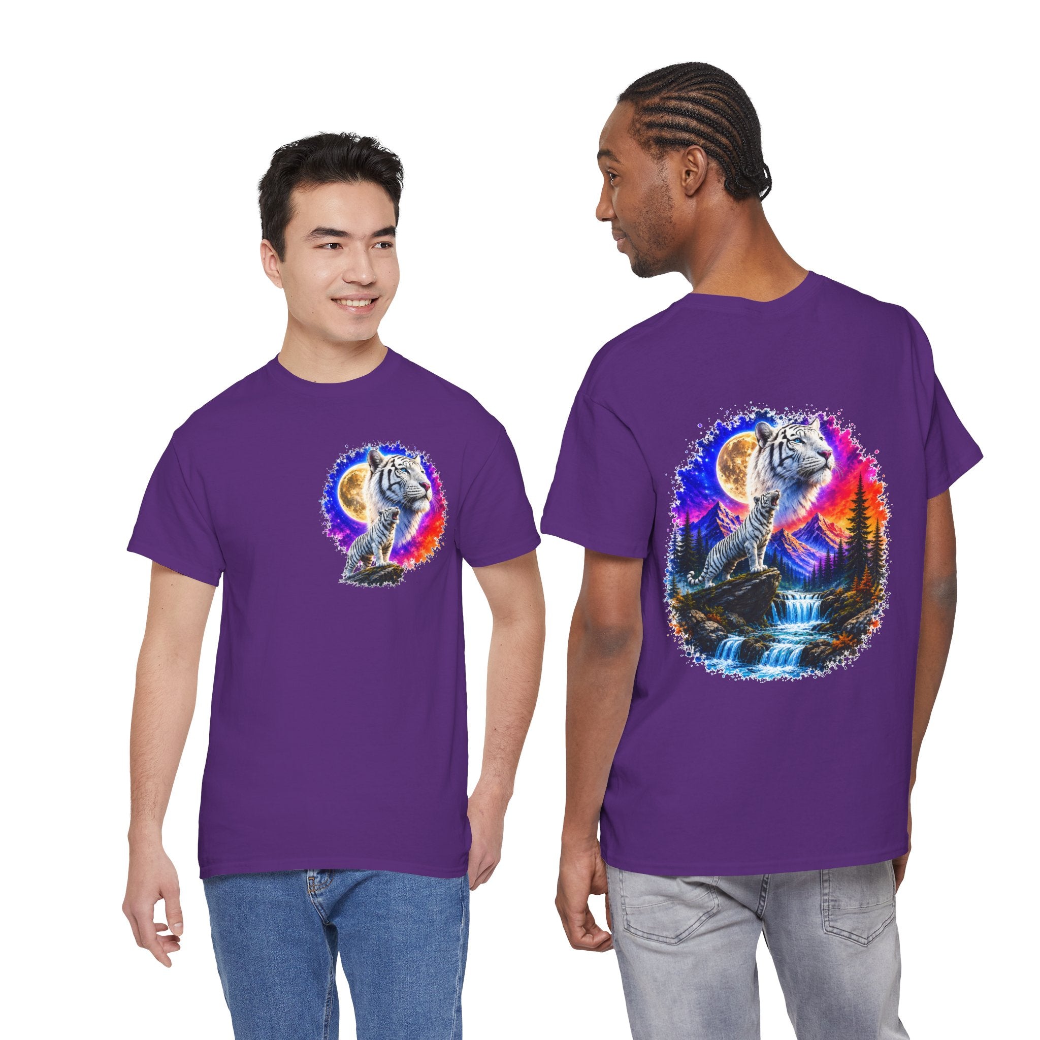 White Tiger Moon T-Shirt | Colorful Wildlife Graphic Tee | Big Cat Lover Gift | Unisex Nature Shirt