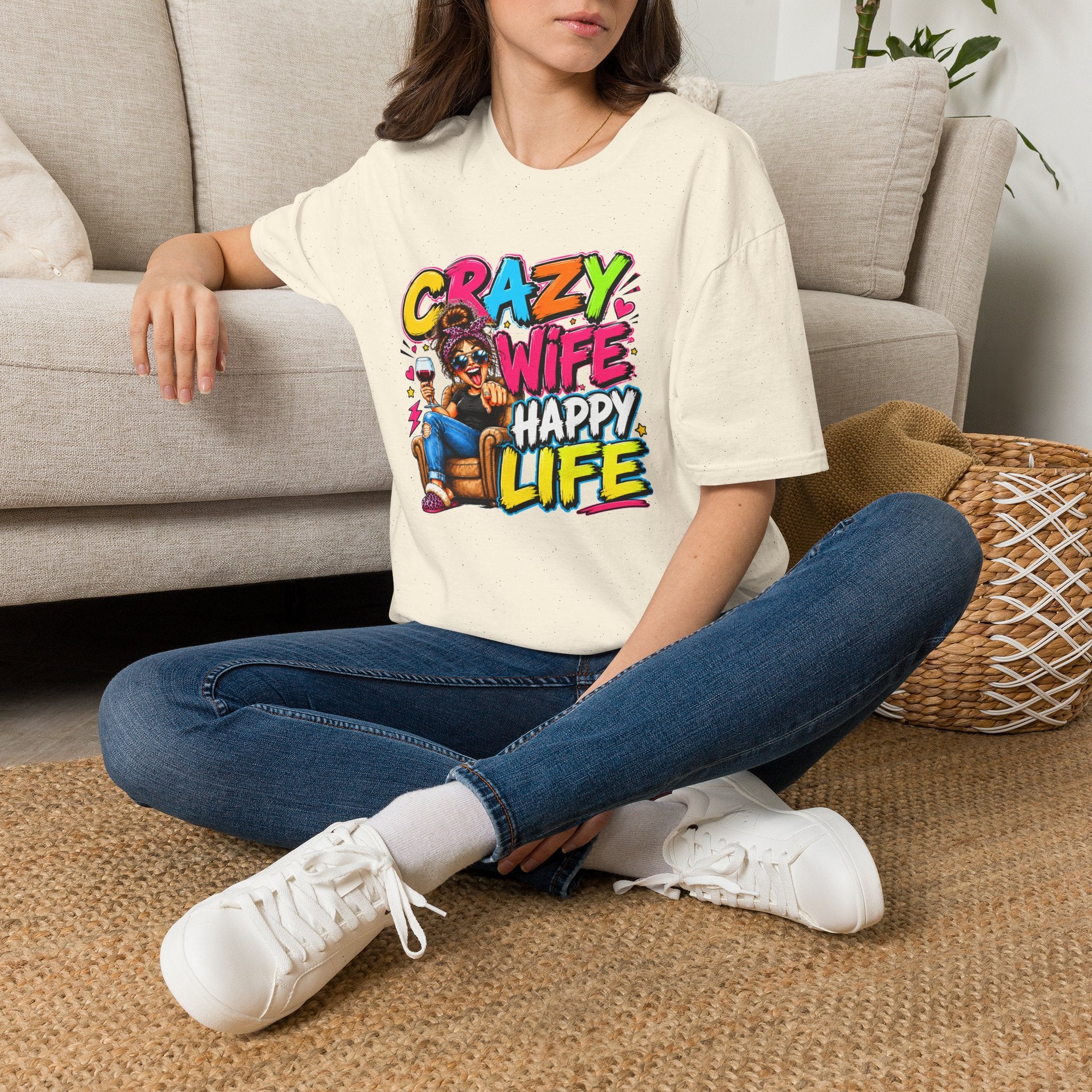 Crazy Wife Happy Life Shirt, Funny Wife T-Shirt, Funny Marriage Tee, Husband Gift, Couples Graphic Tee, Marriage Humor Shirt, Gift for Wife