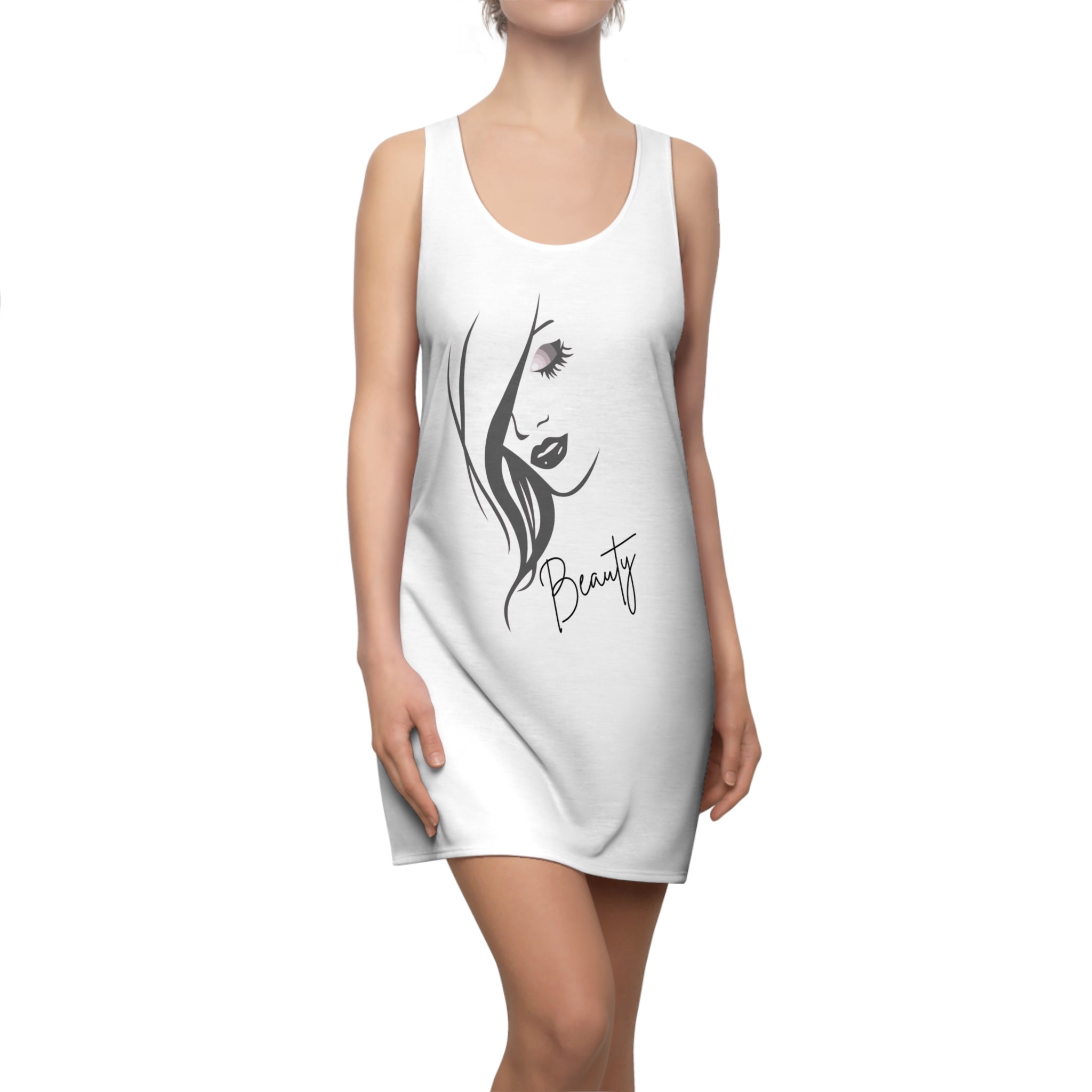 Racerback Dress for Women, Pink Beauty Face Graphic Dress, Cute Aesthetic Summer Dress, Casual Sleeveless Dress, Gift for Her