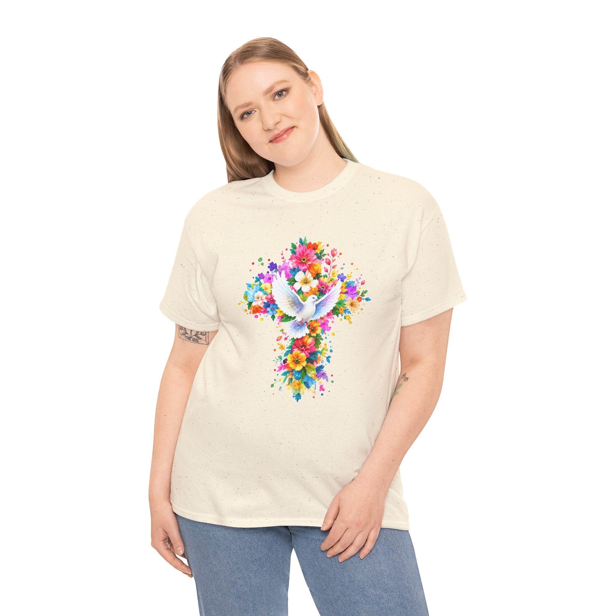 Christian Floral Cross T-Shirt | Dove Faith Shirt | Religious Graphic Tee | Holy Spirit Shirt | Easter Gift | Church Shirt