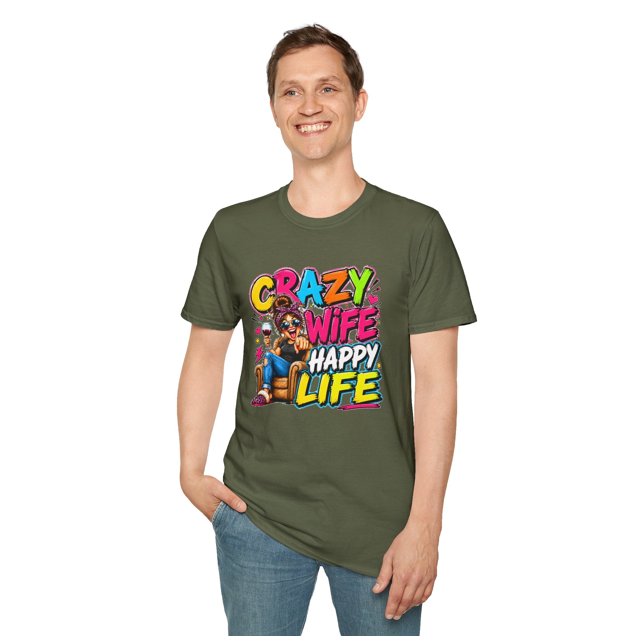Crazy Wife Happy Life Shirt, Funny Wife T-Shirt, Funny Marriage Tee, Husband Gift, Couples Graphic Tee, Marriage Humor Shirt, Gift for Wife