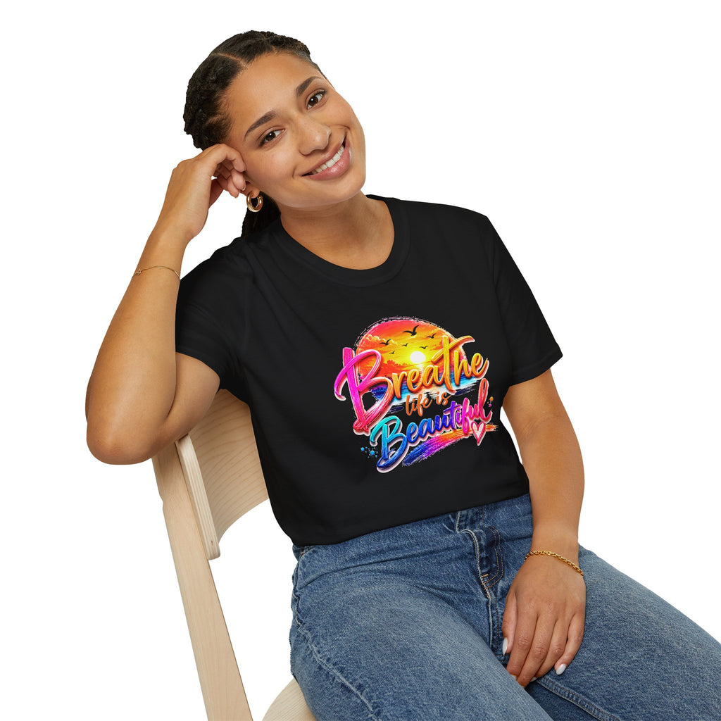 T-Shirt — "Breathe Life Is Beautiful" Sunset Graphic Tee