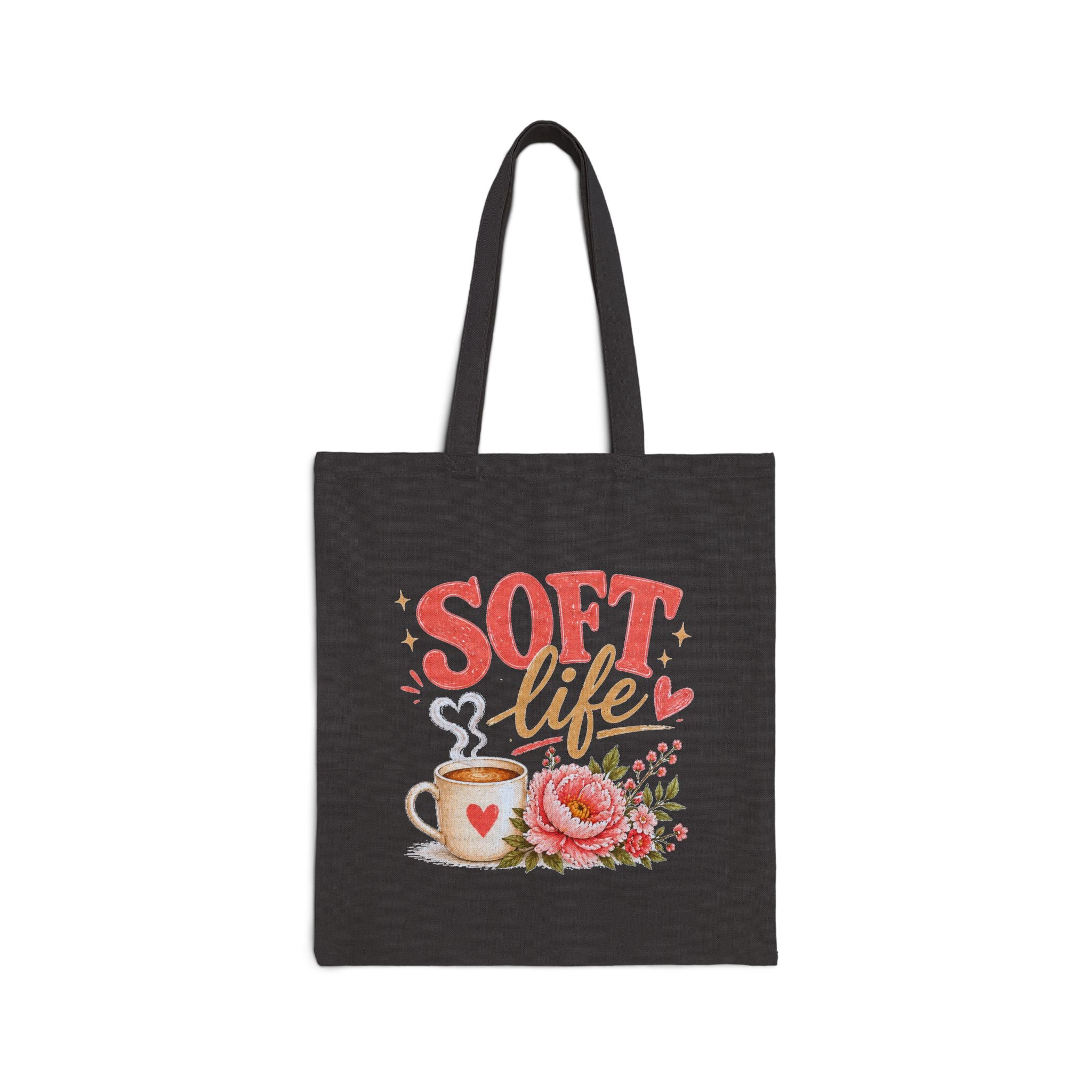 Tote Bag — "Soft Life" Floral Coffee Canvas Tote