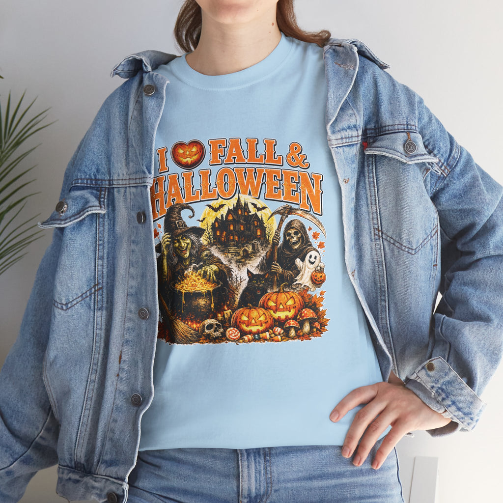 I Love Fall & Halloween T-Shirt | Vintage Halloween Shirt | Spooky Pumpkin Witch Tee | Cute Fall Graphic Tee | Autumn Lover Gift