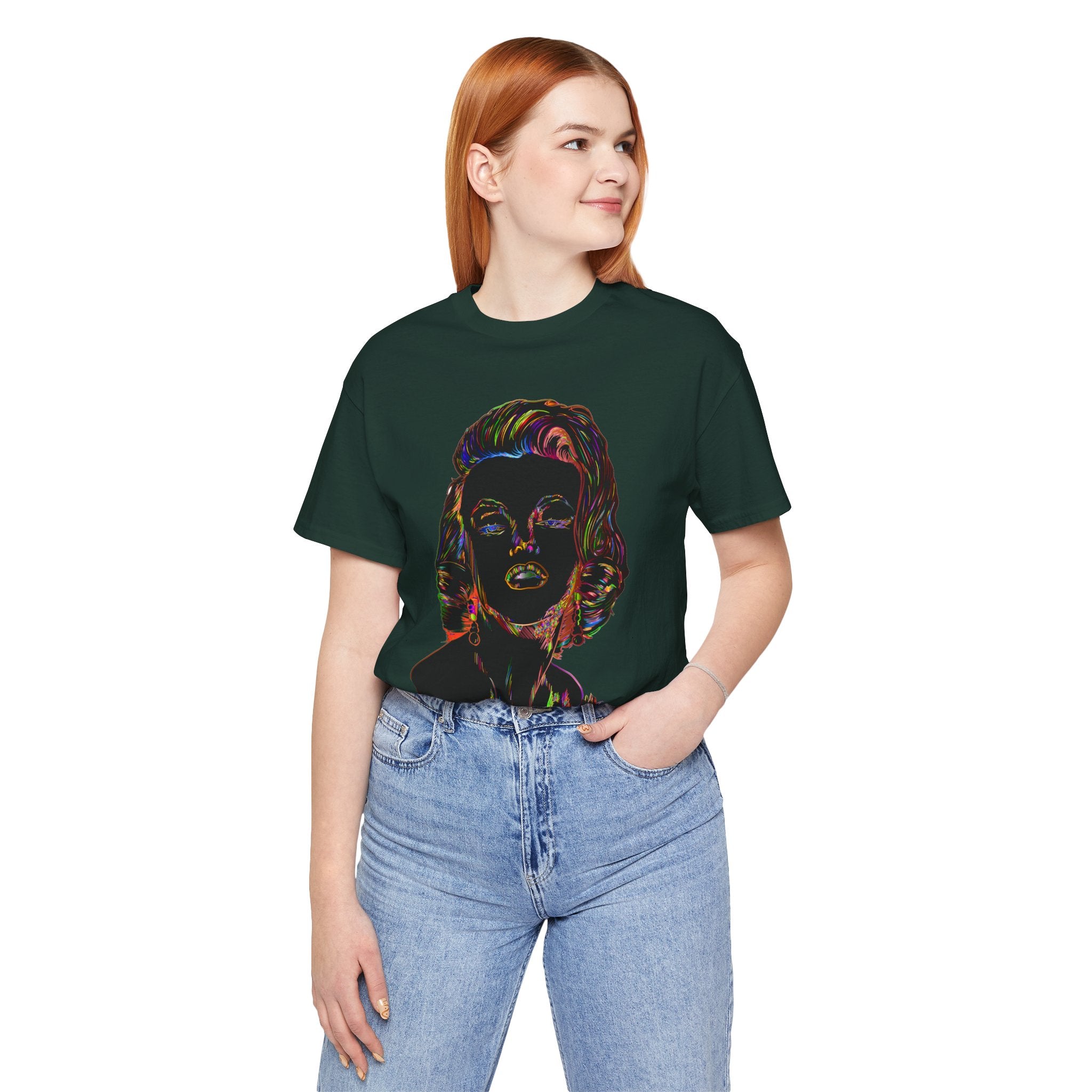 Neon Pop Art Portrait T-Shirt – Retro Rainbow Graphic Tee