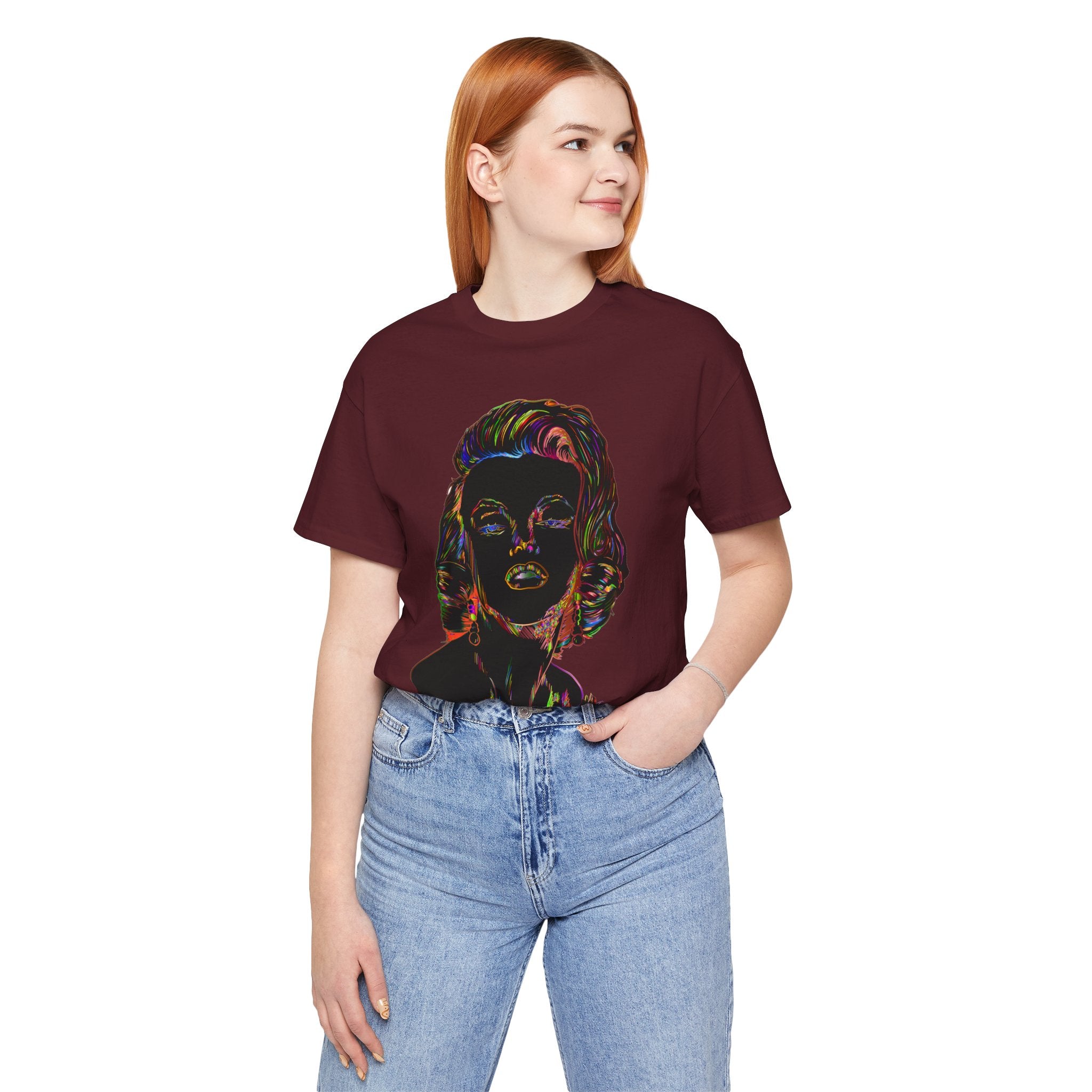 Neon Pop Art Portrait T-Shirt – Retro Rainbow Graphic Tee
