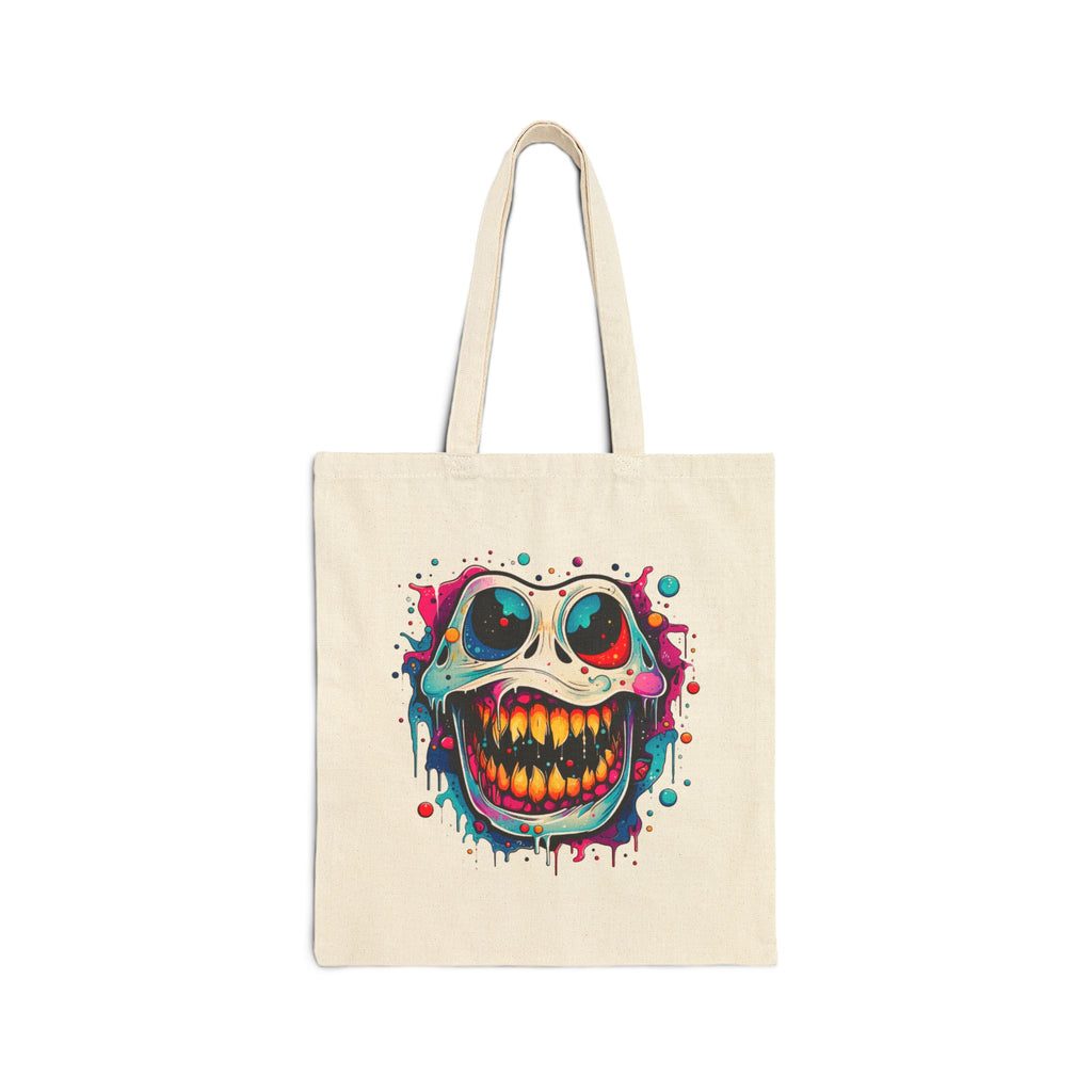 Tote Bag - Colorful Grinning Skull Canvas Tote ,Halloween, Gothic Streetwear