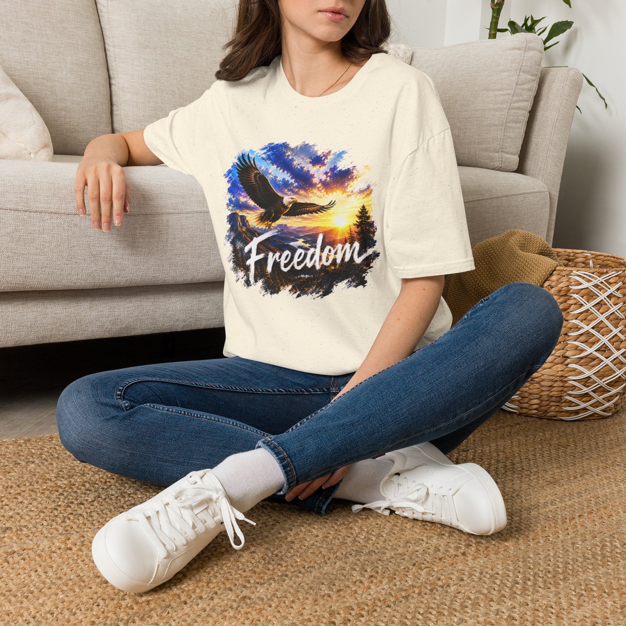 Freedom Eagle T-Shirt, Soaring Eagle Graphic Tee, Sunset Wildlife Shirt, Nature Lover Gift, Unisex Outdoor Tee
