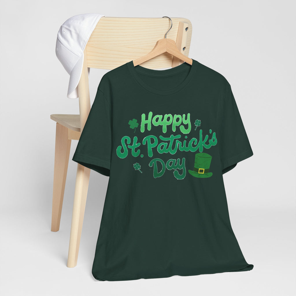 Happy St. Patrick's Day T-Shirt – Green Shamrock & Leprechaun Hat Tee