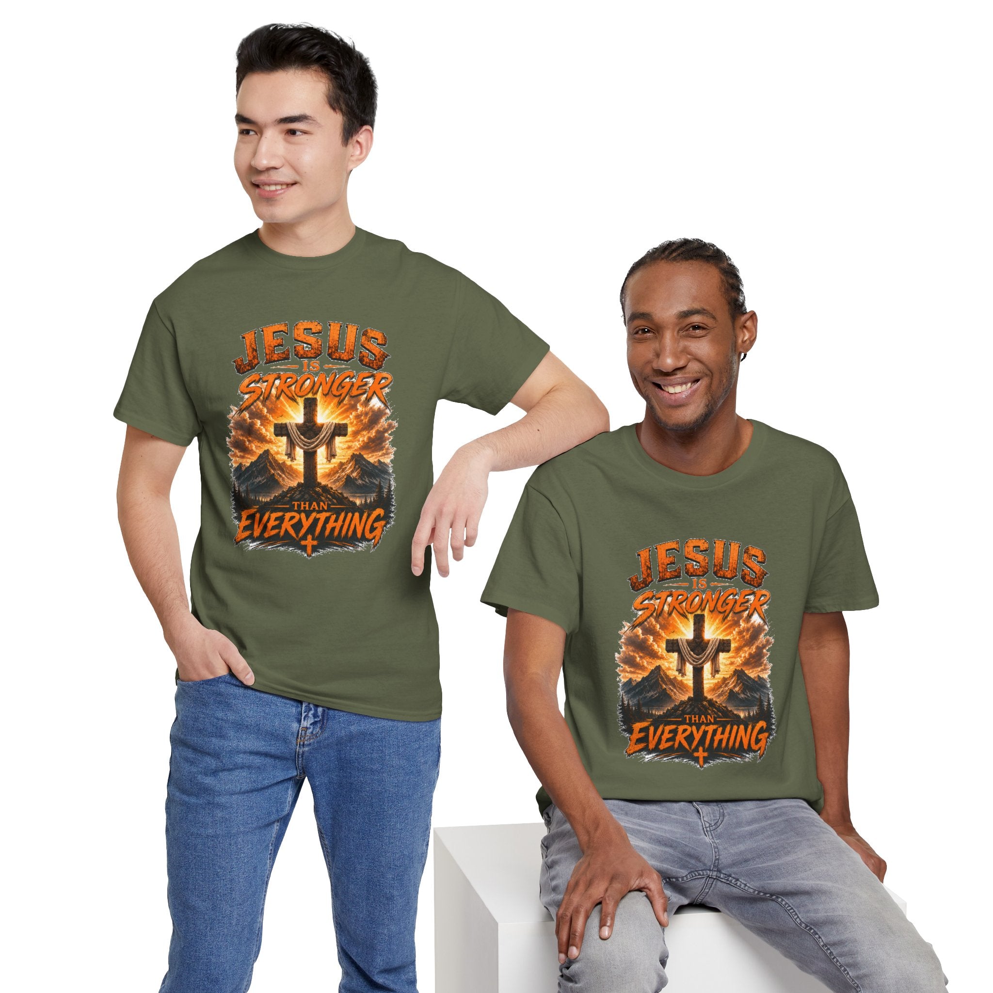 Jesus Is Stronger Than Everything Christian T-Shirt | Faith Cross Graphic Tee | Religious Unisex Shirt | Christian Gift