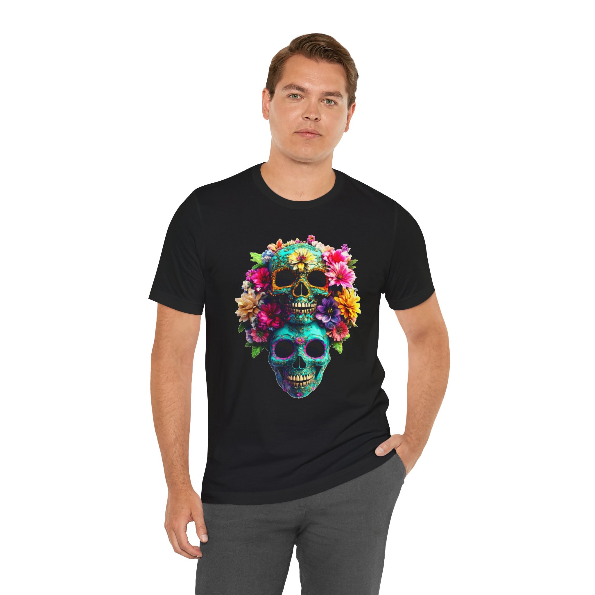 Floral Skull T-Shirt, Day of the Dead Shirt, Sugar Skull Graphic Tee, Colorful Skull Tee, Gothic Floral Shirt
