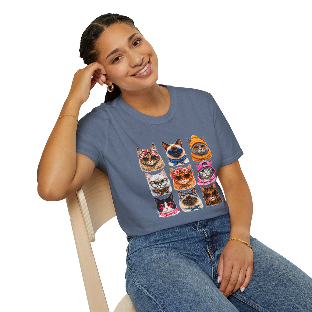 Cute Cat Faces T-Shirt, Cat Lover Tee, Funny Kitty Shirt, Colorful Cat Graphic Tee, Gift for Cat Mom, Cat Owner Gift, Animal Lover Shirt