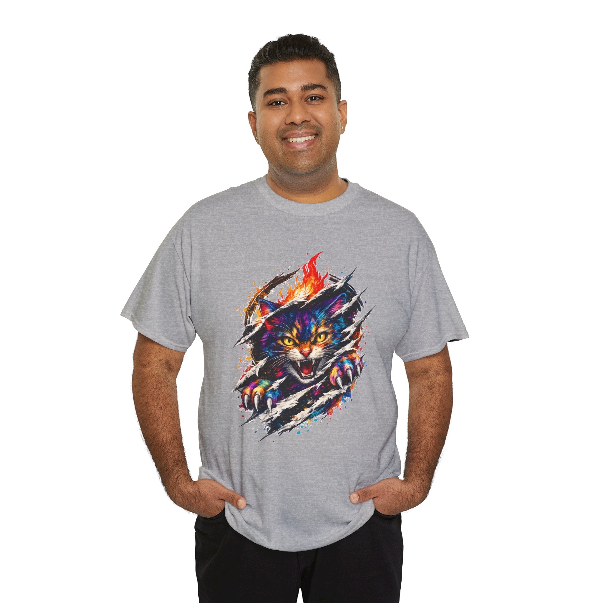 Colorful Angry Cat Rip Through Graphic Tee | Neon Cat T-Shirt | Unisex Streetwear Shirt | Fierce Cat Art | Gift for Cat Lovers
