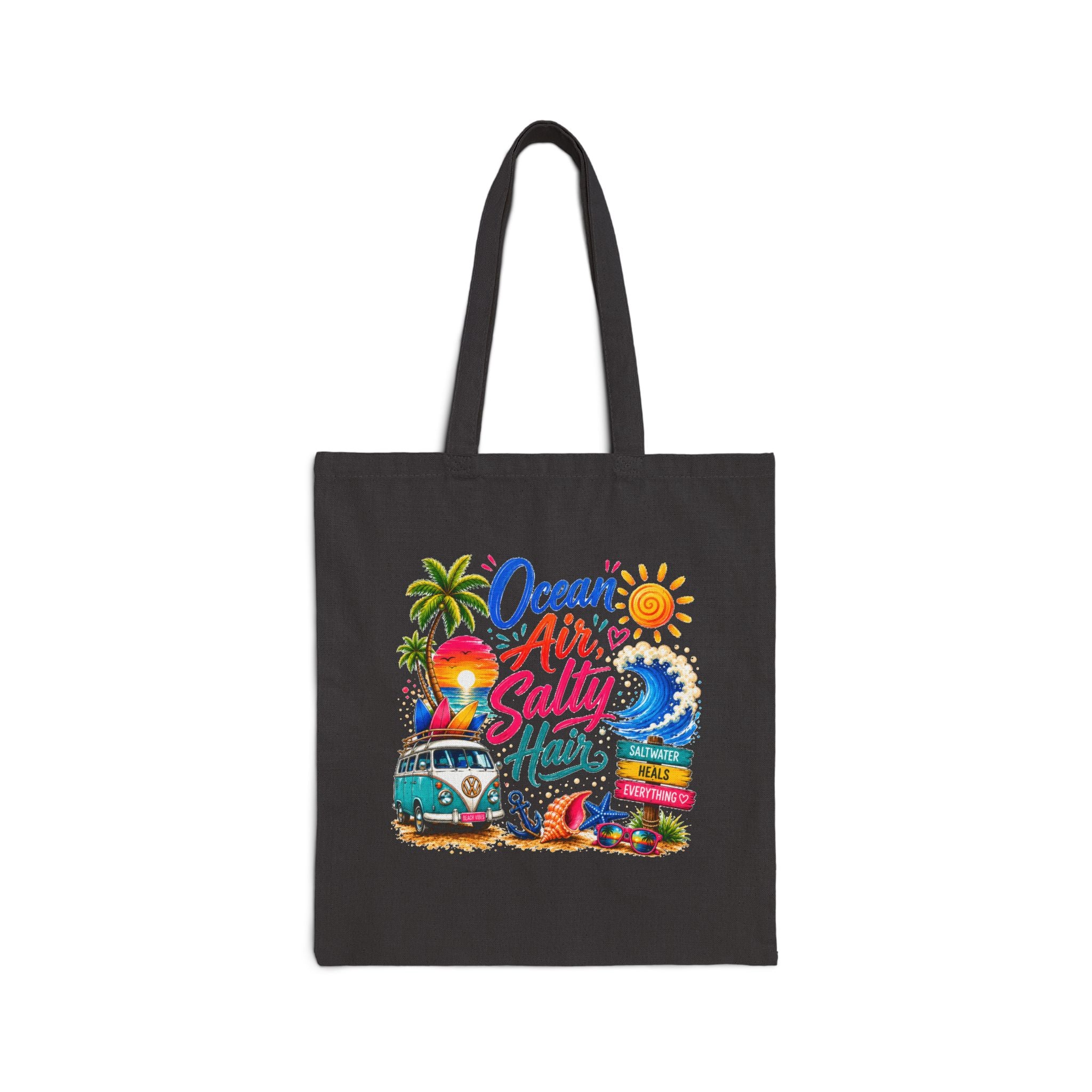 Ocean Air Salty Hair Tote Bag, Beach Canvas Tote, Tropical Summer Bag, Coastal Shopper, Beach Lover Gift, Vacation Tote