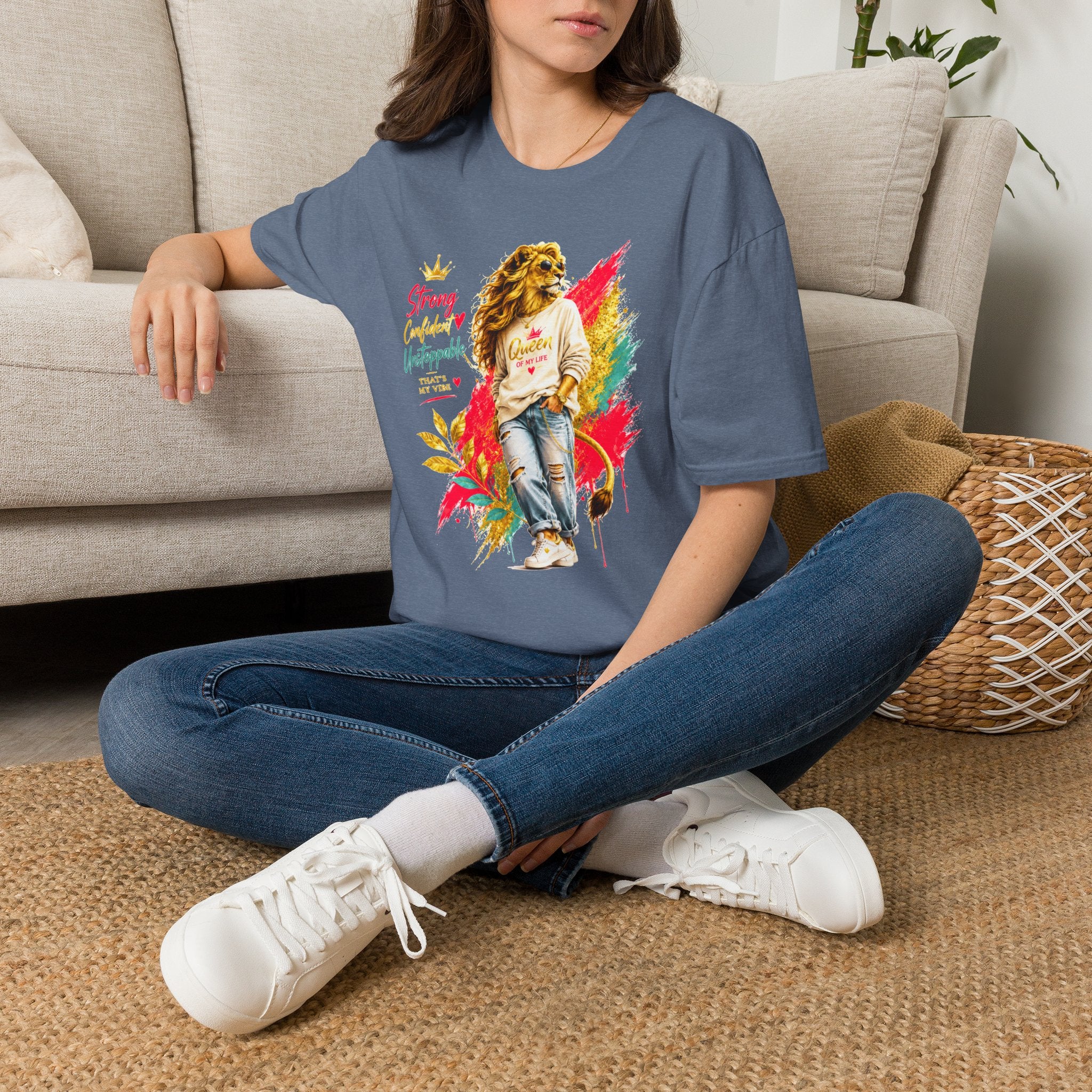 T-Shirt — "Strong, Confident, Unstoppable" Lioness Graphic Tee