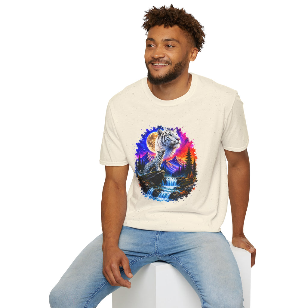 White Tiger Moon T-Shirt | Colorful Wildlife Graphic Tee | Big Cat Lover Gift | Nature Shirt