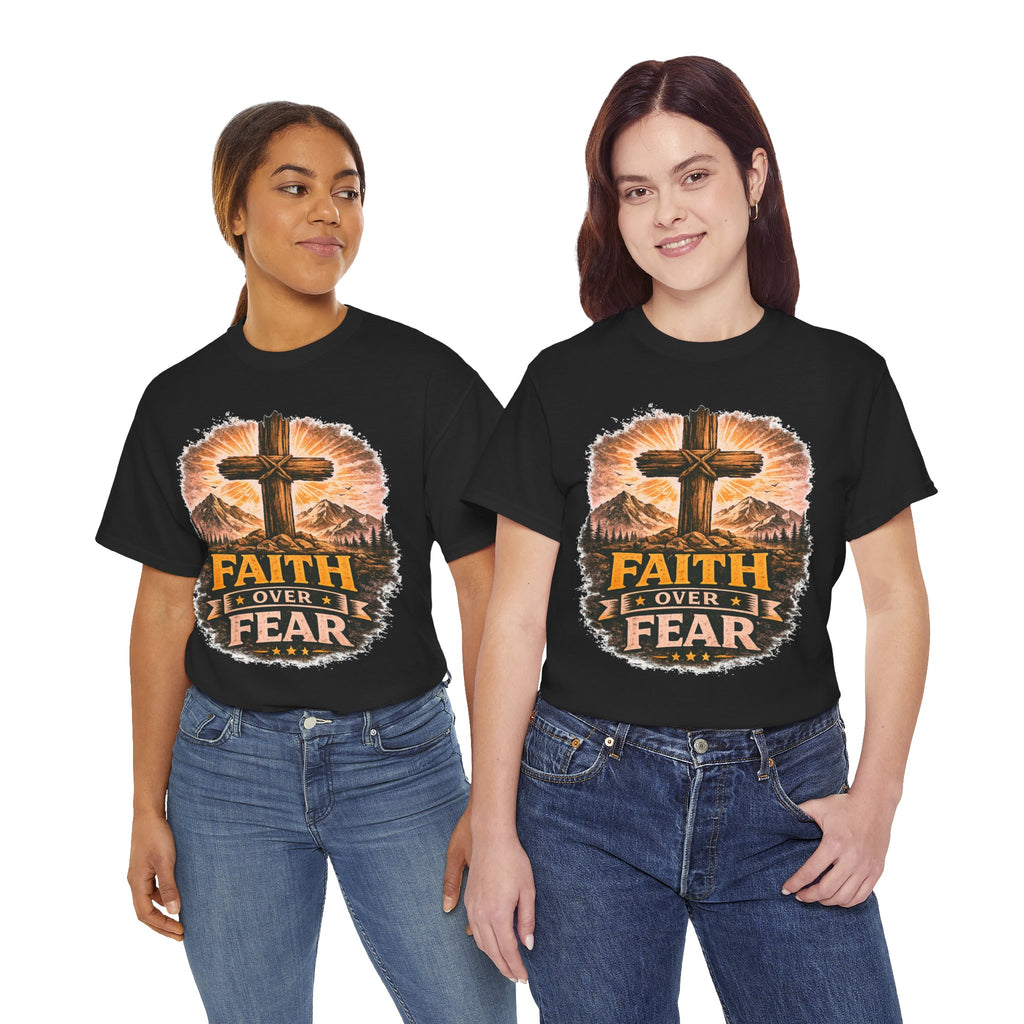 Faith Over Fear T-Shirt | Christian Cross Shirt | Religious Graphic Tee | Bible Verse Gift | Men's Faith Shirt