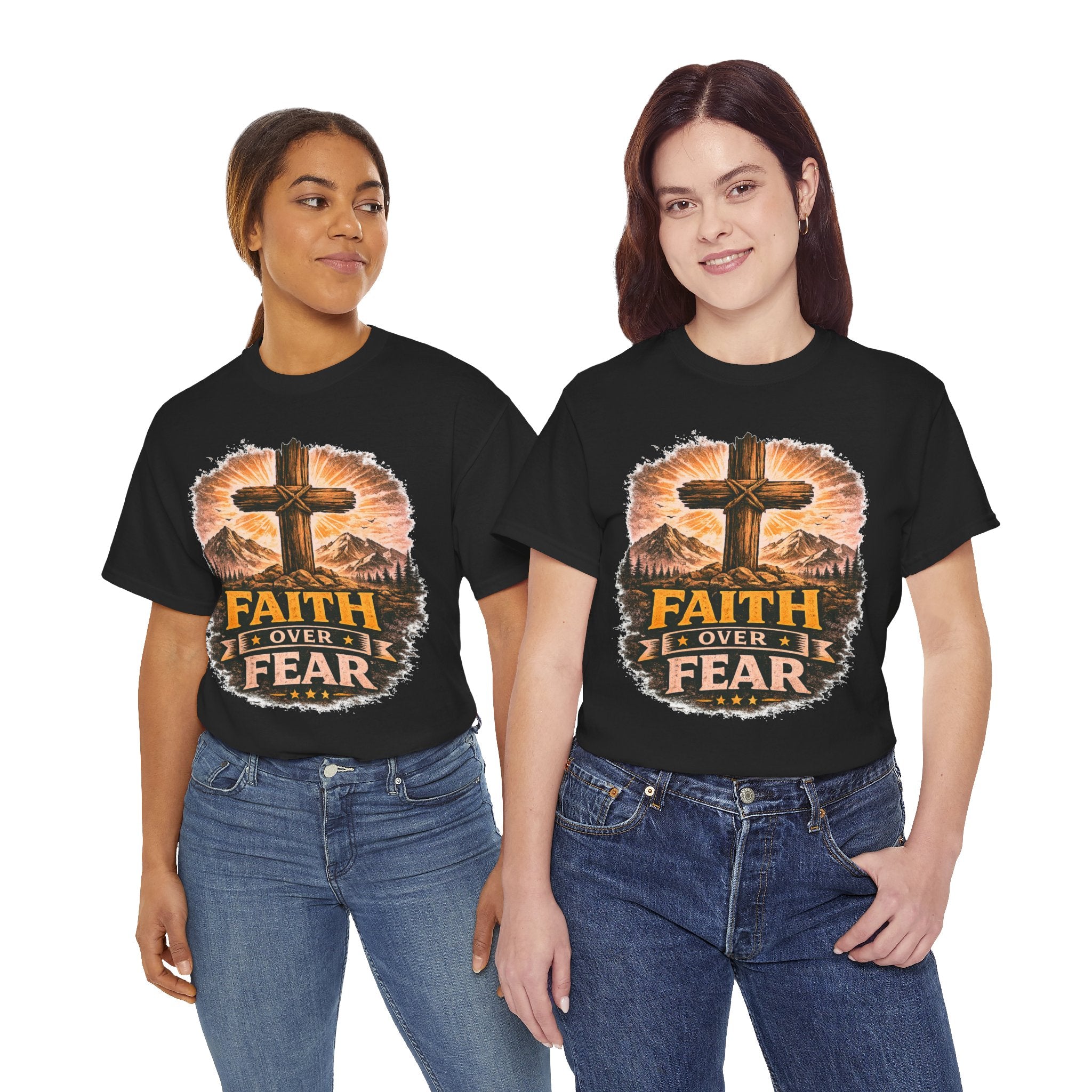 Faith Over Fear T-Shirt | Christian Cross Shirt | Religious Graphic Tee | Bible Verse Gift | Men's Faith Shirt
