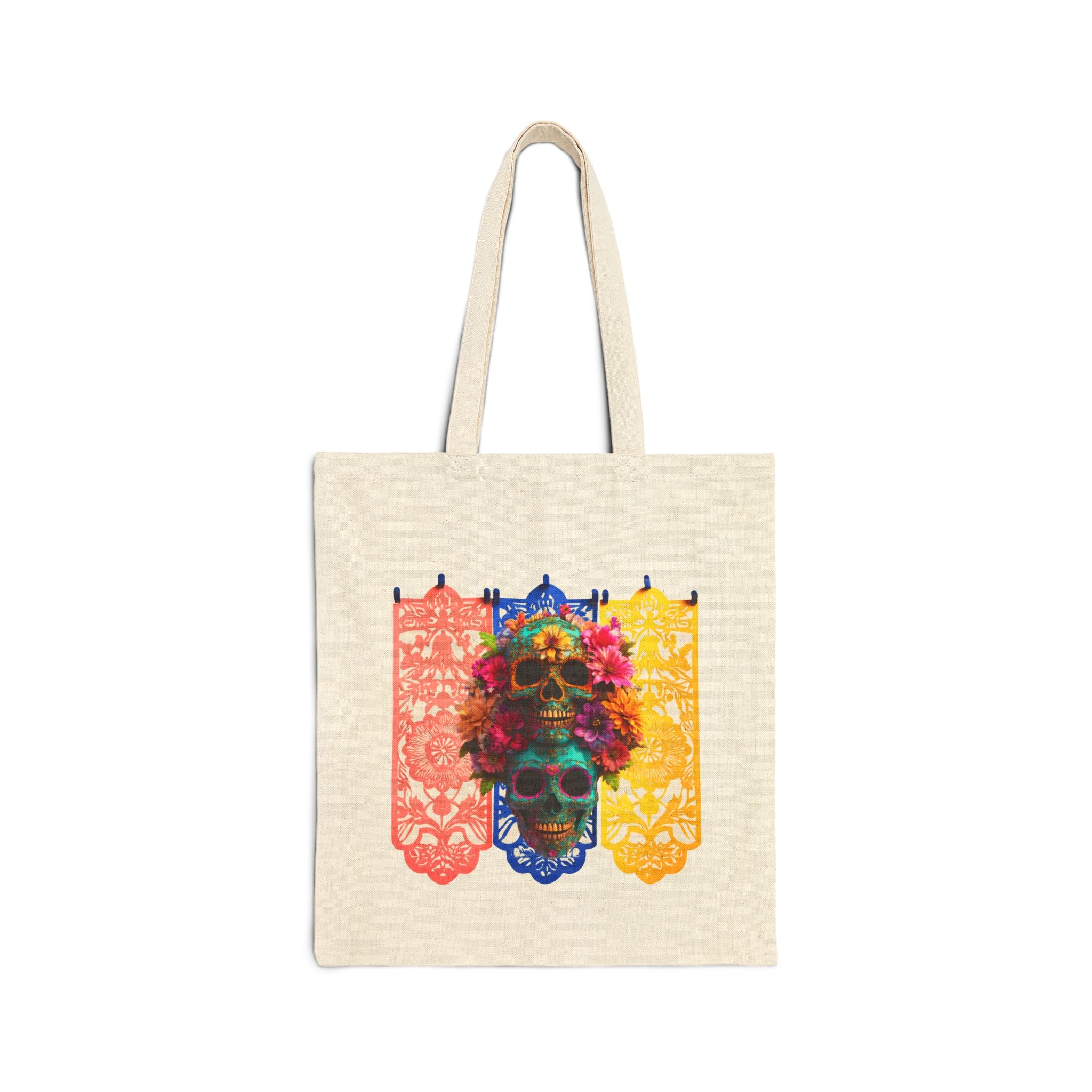 Day of the Dead Floral Skull Tote Bag, Sugar Skull Bag, Dia de los Muertos Tote