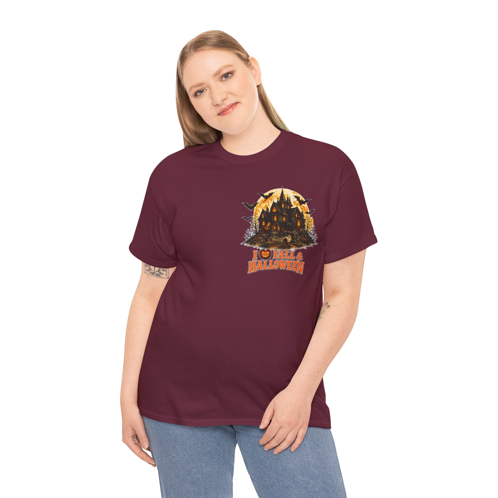 Halloween Fall Graphic Tee — "I  Fall & Halloween" Vintage Pumpkin & Spooky Characters Shirt