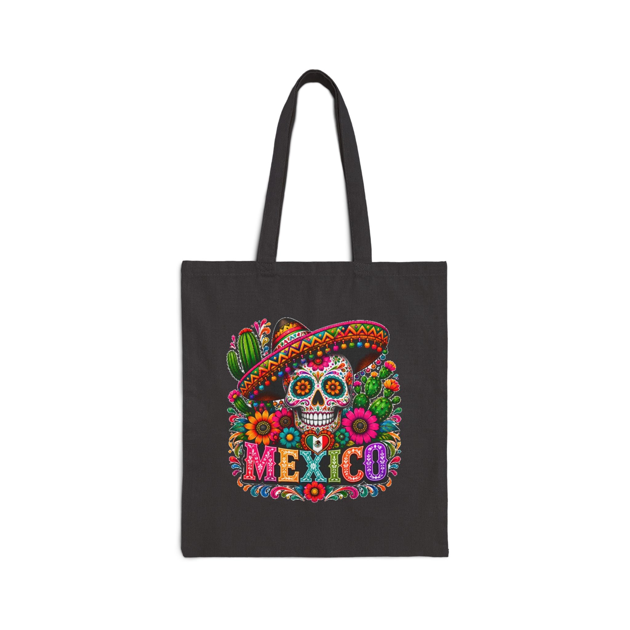 Tote Bag — Colorful Mexican Sugar Skull (Dia de los Muertos) Cotton Canvas Tote