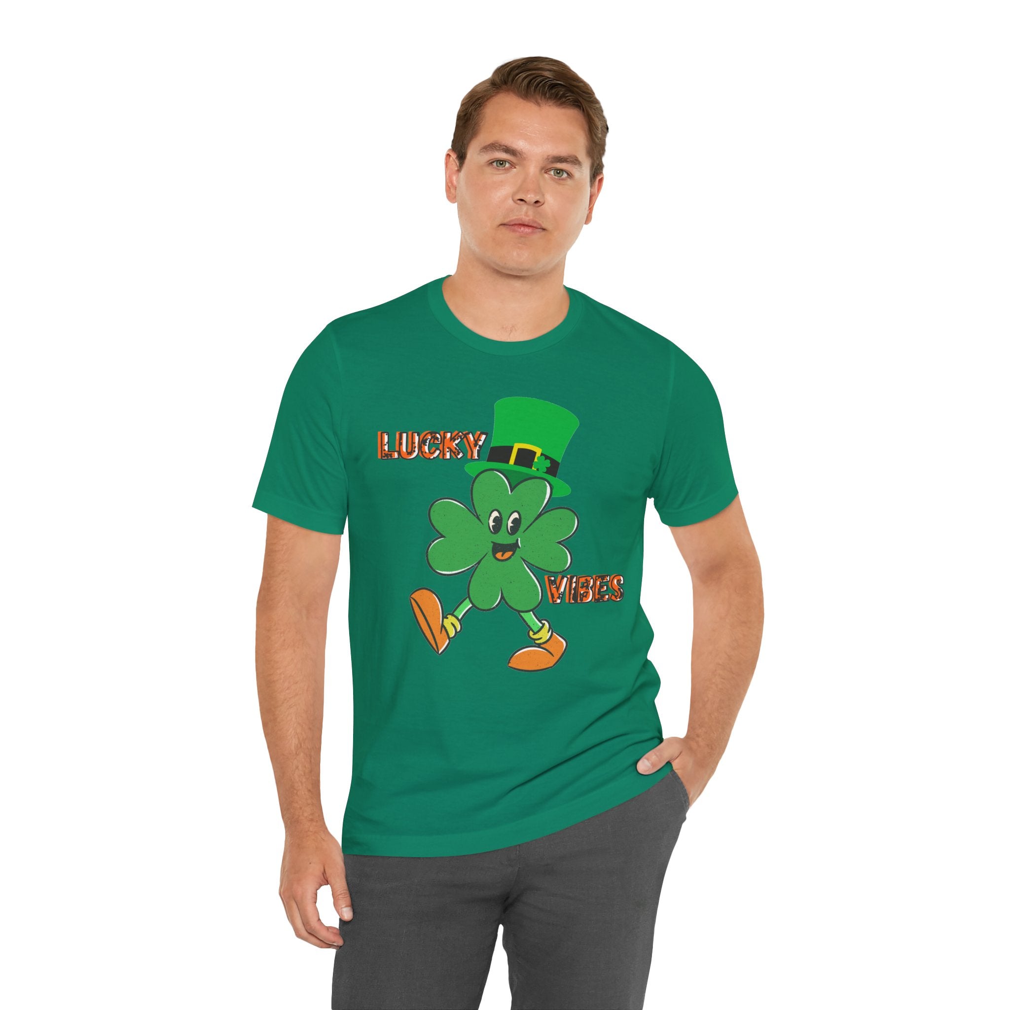 Lucky Vibes Saint Patrick's Day T-Shirt — Walking Shamrock Graphic Tee