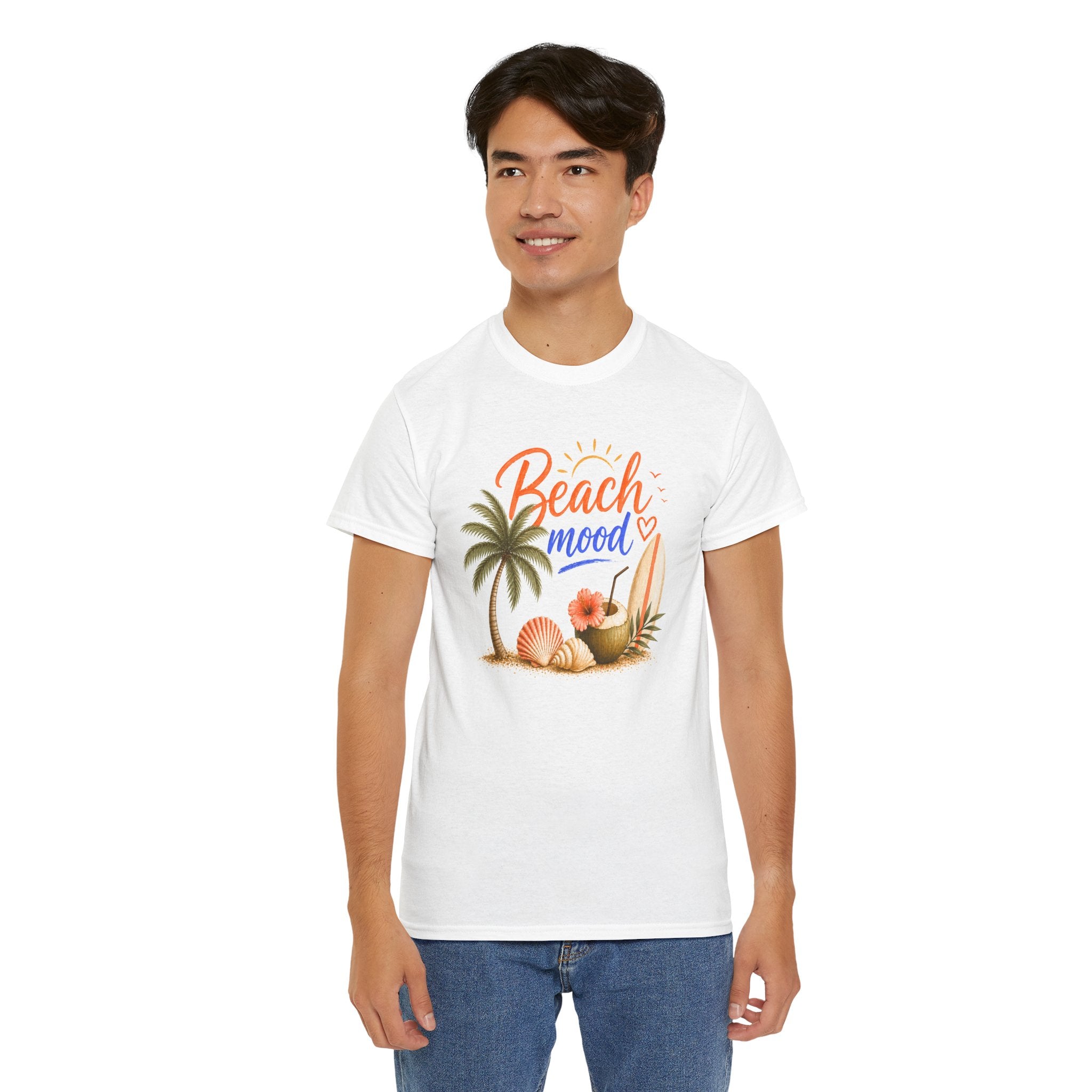 Beach Mood T-Shirt - Tropical Palm, Seashell Graphic Tee