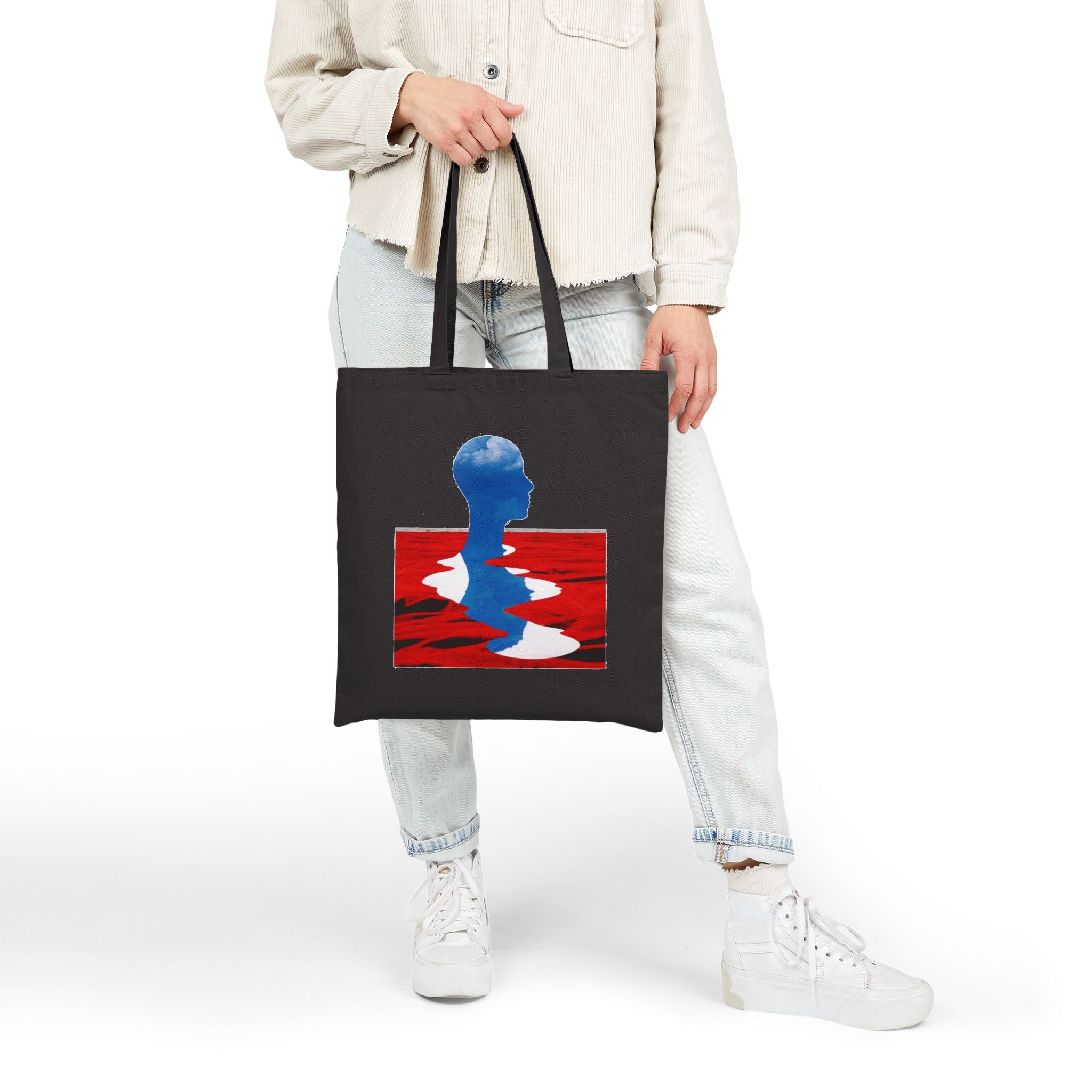 Abstract Reflection Canvas Tote - Blue Silhouette Red Water Art Bag