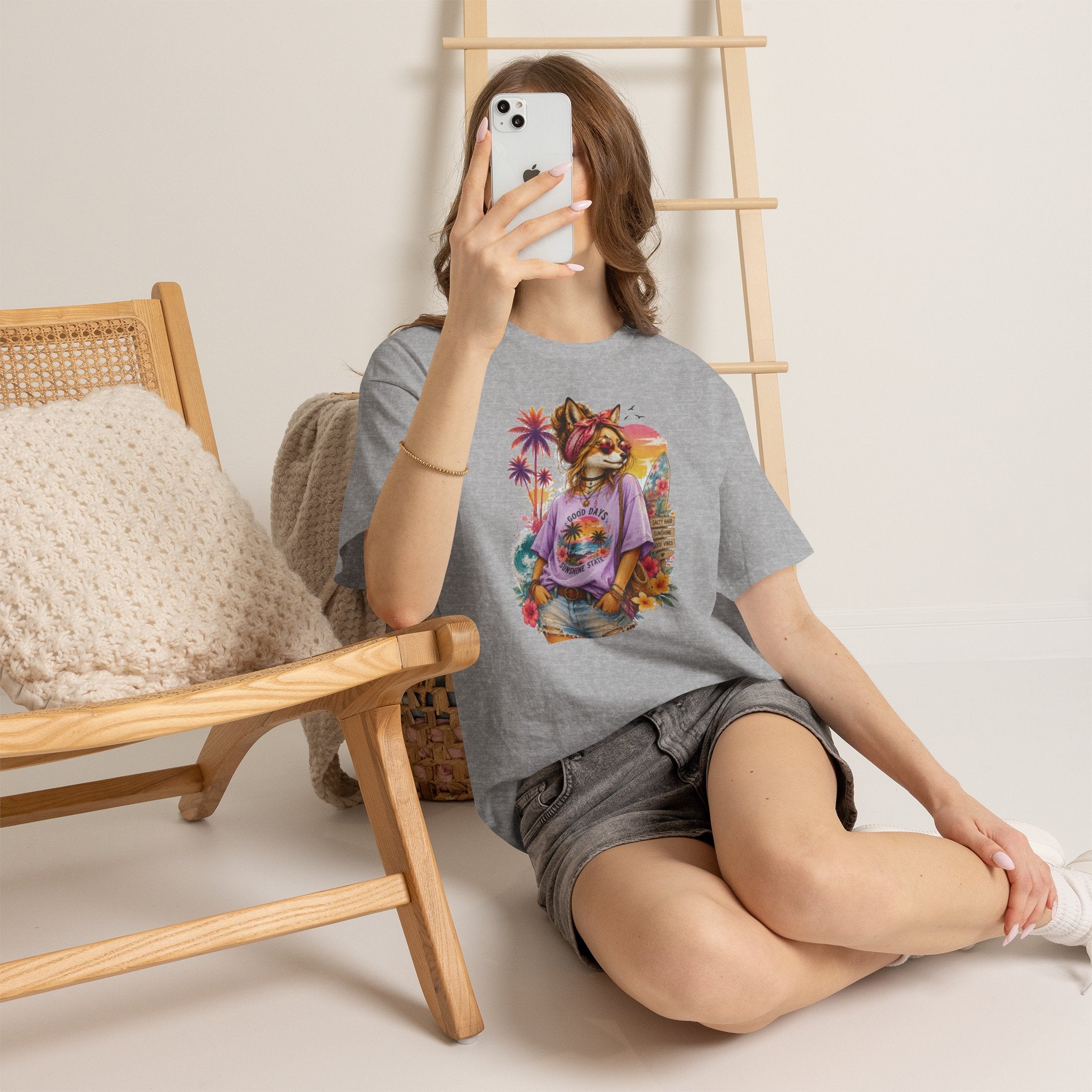 Fox Beach Vibes Shirt, Retro Beach T-Shirt, Summer Sunset Graphic Tee, Coastal Vacation Gift
