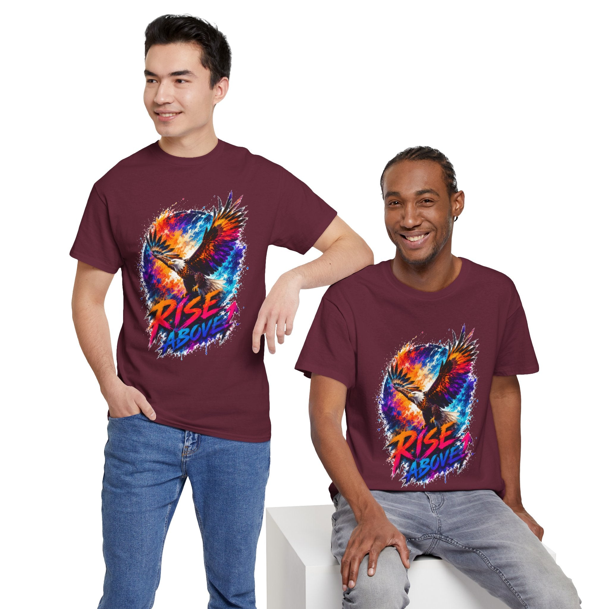 Rise Above Eagle Graphic T-Shirt | Motivational Unisex Tee | Colorful Freedom Bird Shirt