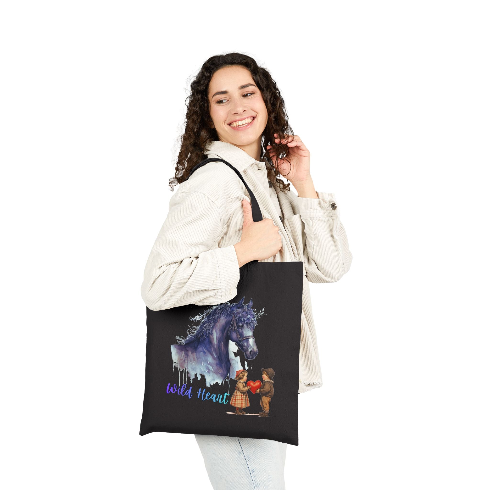 Wild Heart Horse Tote Bag, Horse Lover Gift, Romantic Canvas Tote, Valentine Gift, Cute Horse Bag