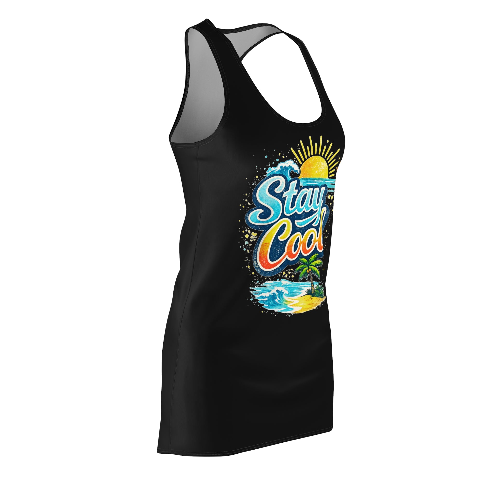 Stay Cool Racerback Dress — Tropical Beach Graphic Sundress