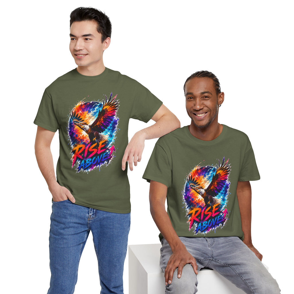 Rise Above Eagle Graphic T-Shirt | Motivational Unisex Tee | Colorful Freedom Bird Shirt