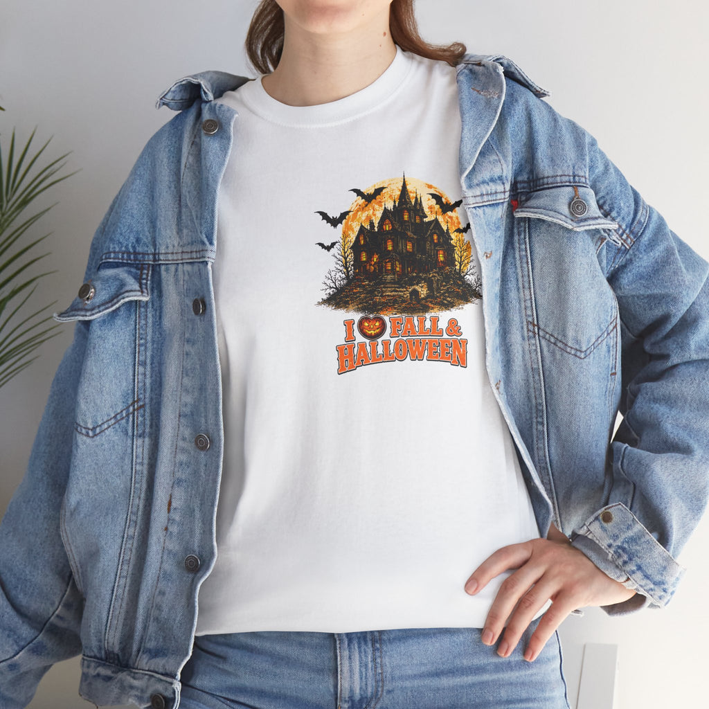 Halloween Fall Graphic Tee — "I  Fall & Halloween" Vintage Pumpkin & Spooky Characters Shirt