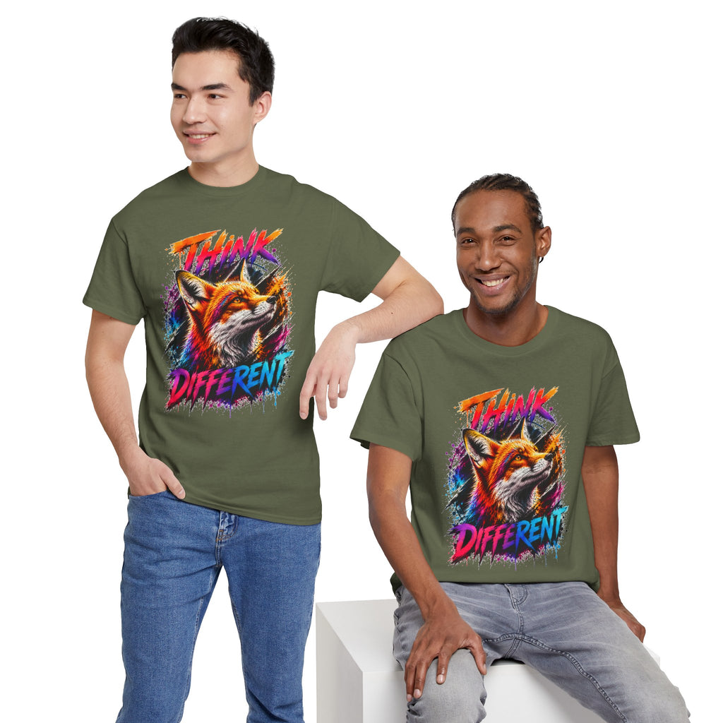 Think Different Fox Shirt, Colorful Fox T-Shirt, Wildlife Graphic Tee, Neon Animal Shirt, Gift for Fox Lovers