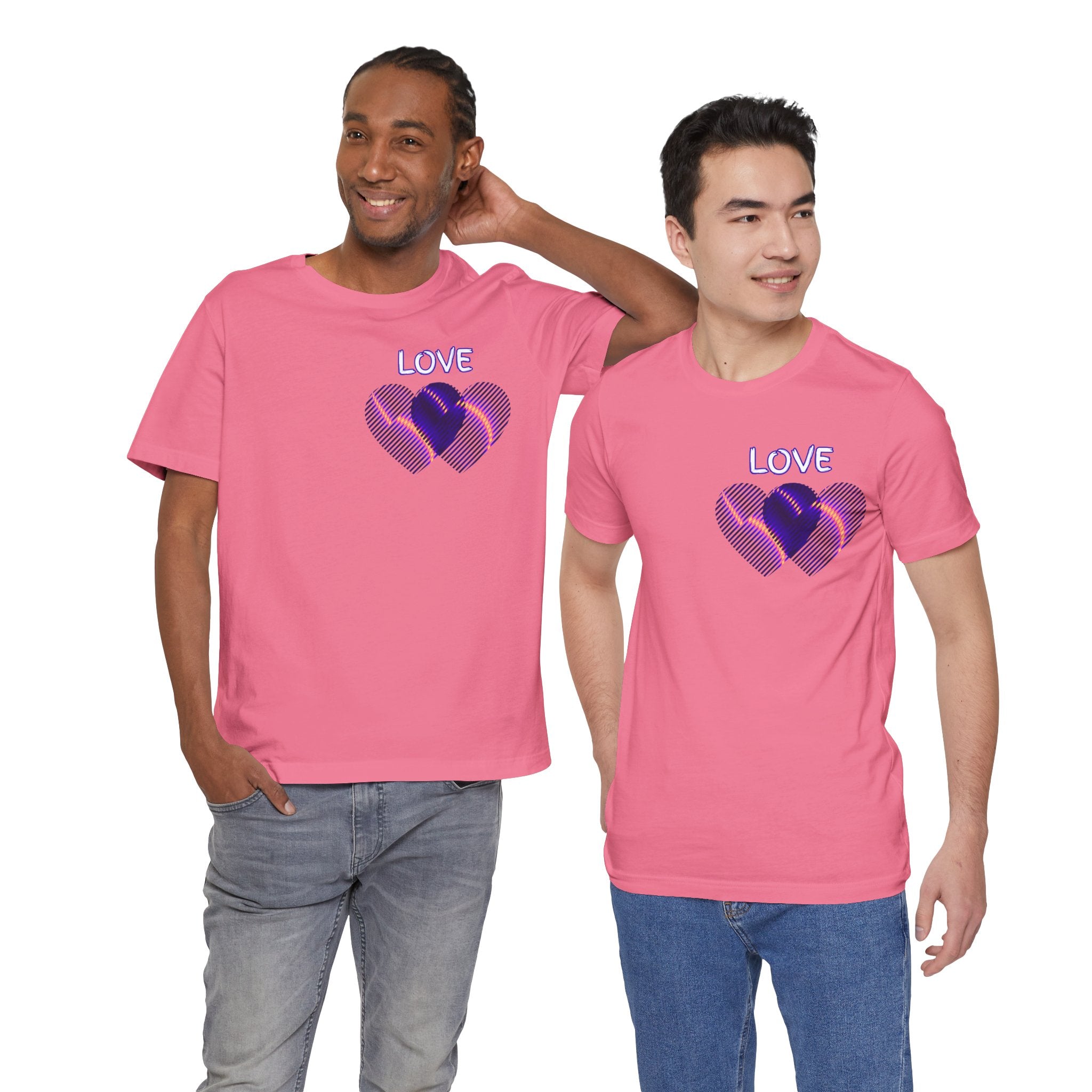 Love Heart Graphic Tee — Retro Purple Striped Hearts