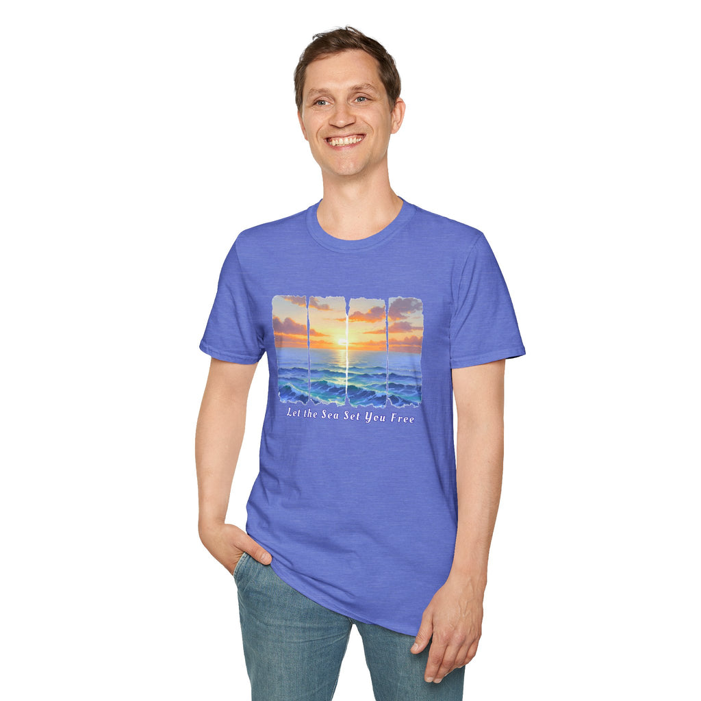 Sunset Ocean Shirt Let the Sea Set You Free Beach T Shirt Summer Vacation Tee Aesthetic Sea Wave Graphic Shirt