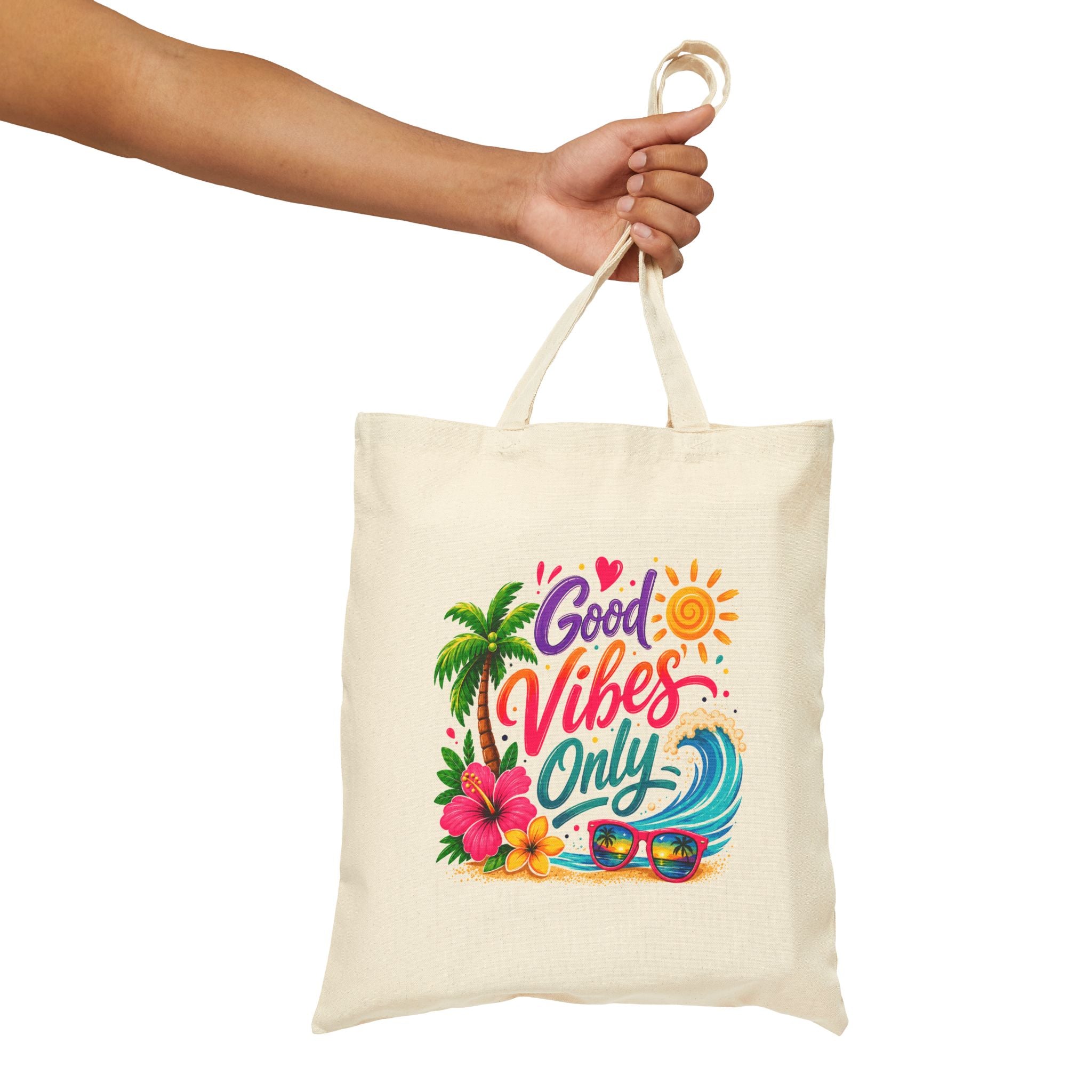 Good Vibes Only Beach Tote Bag, Tropical Canvas Shopper, Summer Vacation Tote, Coastal Gift for Women