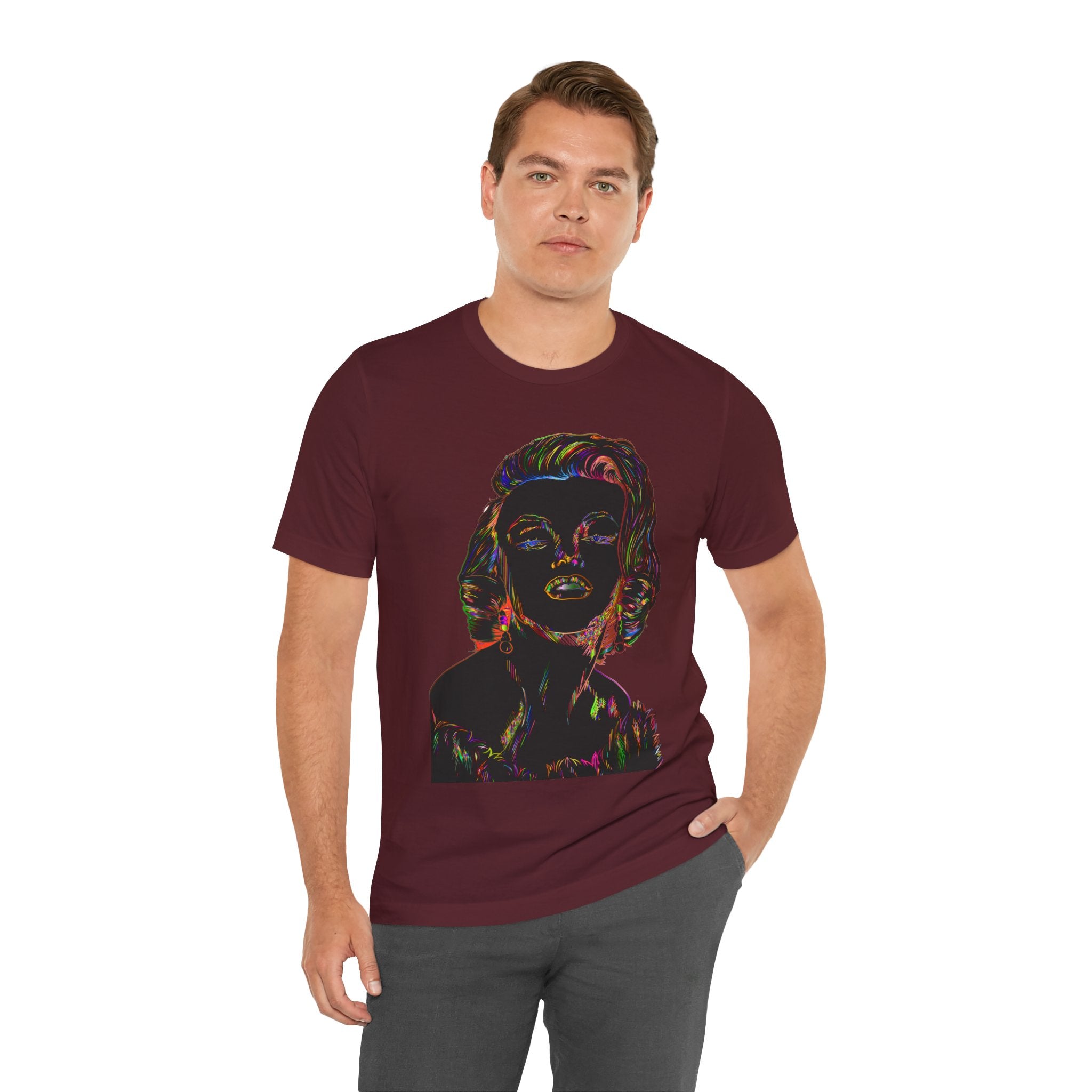 Neon Pop Art Portrait T-Shirt – Retro Rainbow Graphic Tee