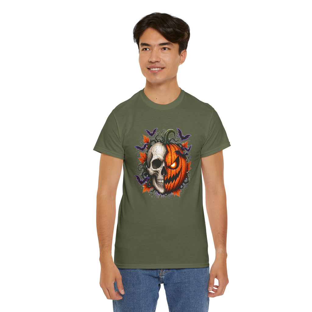 Halloween Skull Pumpkin T-Shirt, Spooky Jack O Lantern Graphic Tee, Unisex Halloween Shirt, Gothic Fall Tee